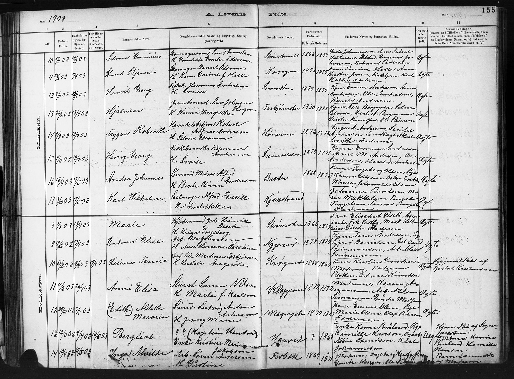 Barbu sokneprestkontor, SAK/1111-0003/F/Fb/L0002: Parish register (copy) no. B 2, 1890-1922, p. 155