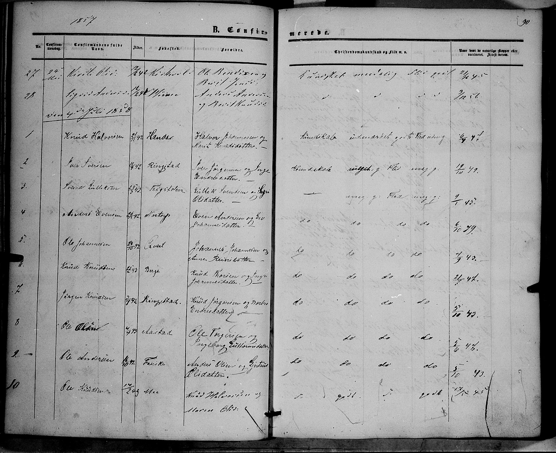 Vestre Slidre prestekontor, SAH/PREST-136/H/Ha/Haa/L0002: Parish register (official) no. 2, 1856-1864, p. 90