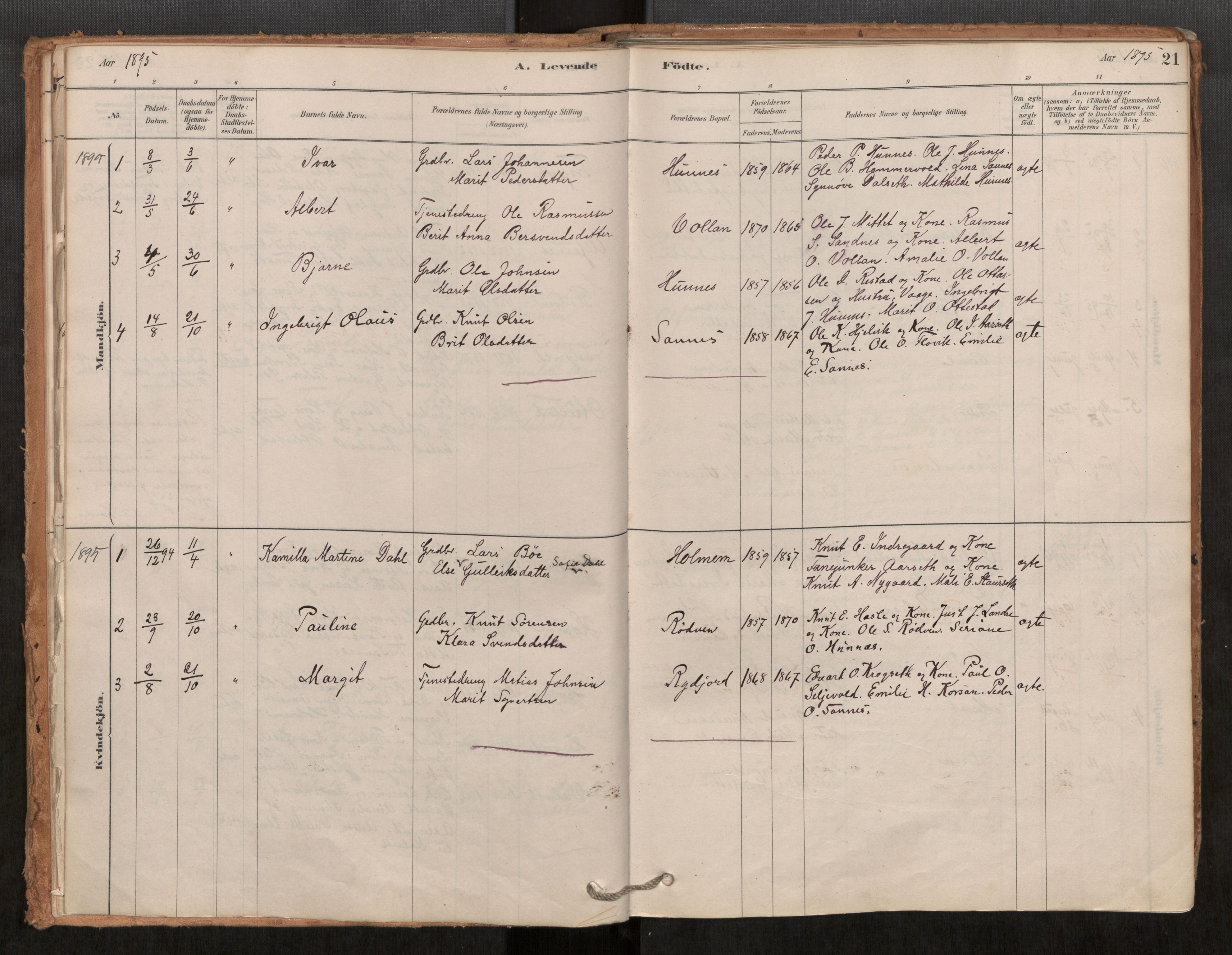 Ministerialprotokoller, klokkerbøker og fødselsregistre - Møre og Romsdal, AV/SAT-A-1454/548/L0615: Parish register (official) no. 548A02, 1878-1906, p. 21