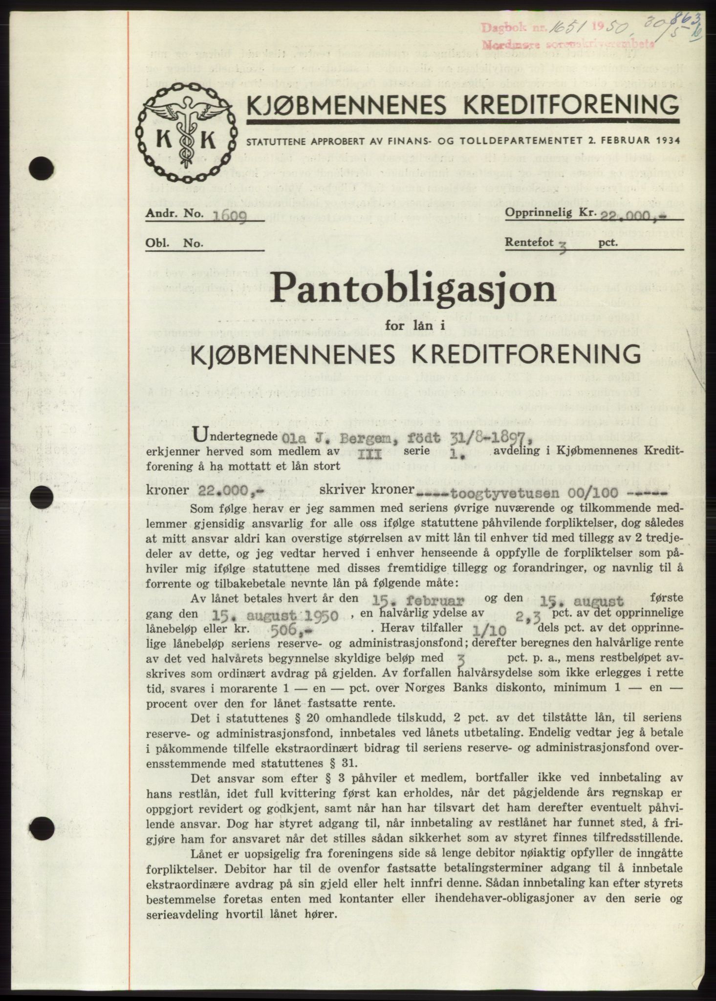 Nordmøre sorenskriveri, AV/SAT-A-4132/1/2/2Ca: Mortgage book no. B104, 1950-1950, Diary no: : 1651/1950