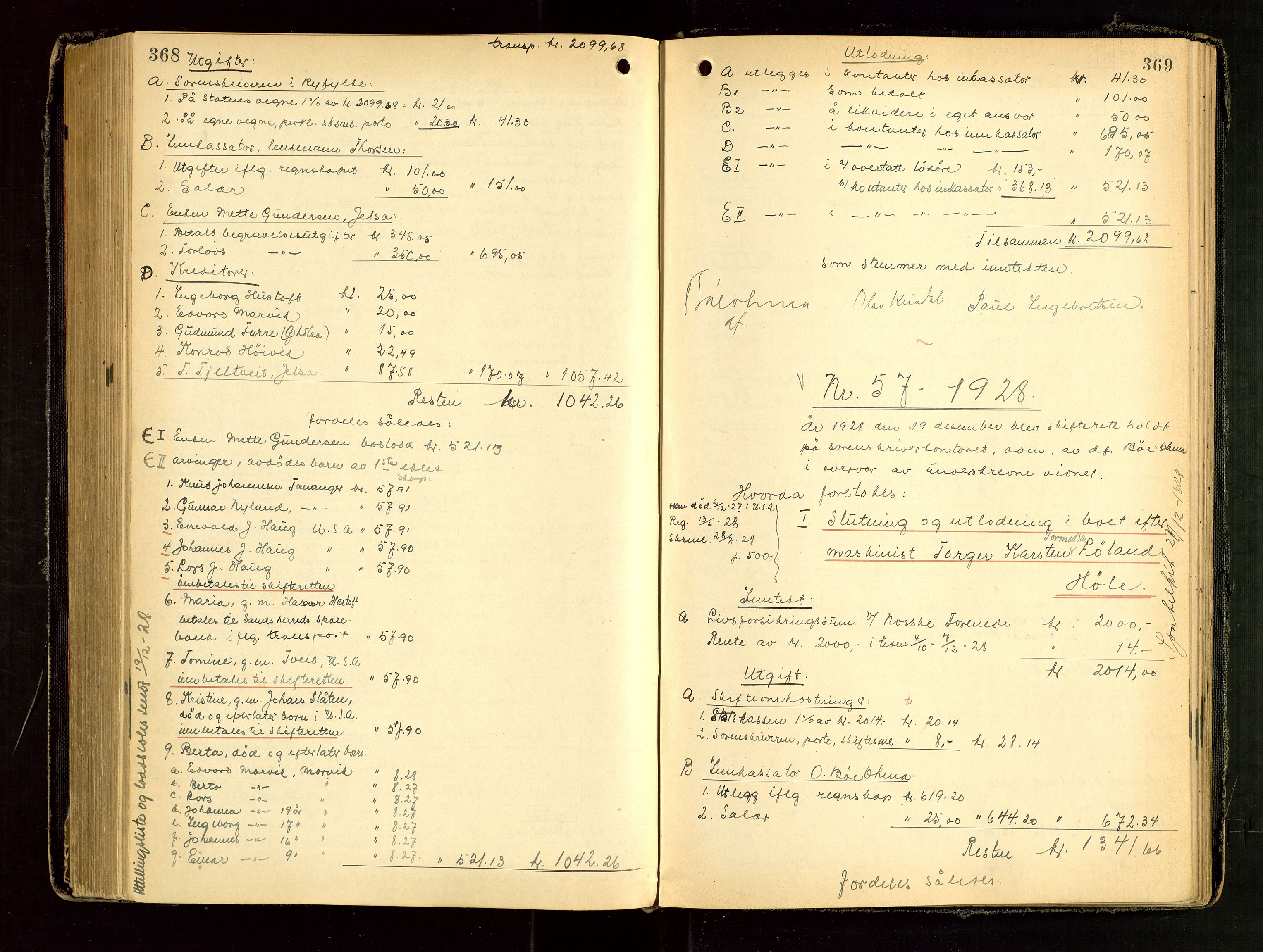 Ryfylke tingrett, AV/SAST-A-100055/001/IV/IVG/L0006: Skifteutlodningsprotokoll Med register, 1924-1929, p. 368-369