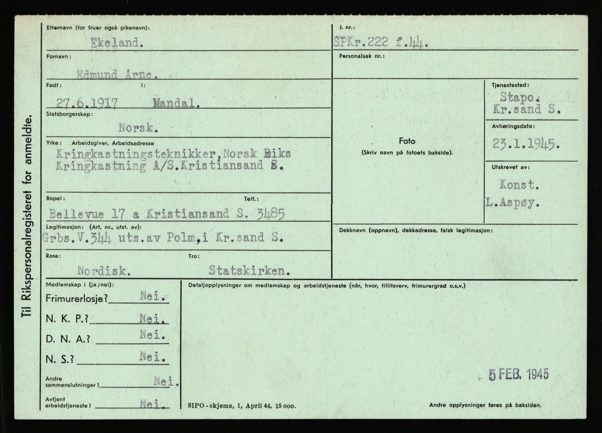 Statspolitiet - Hovedkontoret / Osloavdelingen, AV/RA-S-1329/C/Ca/L0004: Eid - funn av gjenstander	, 1943-1945, p. 389