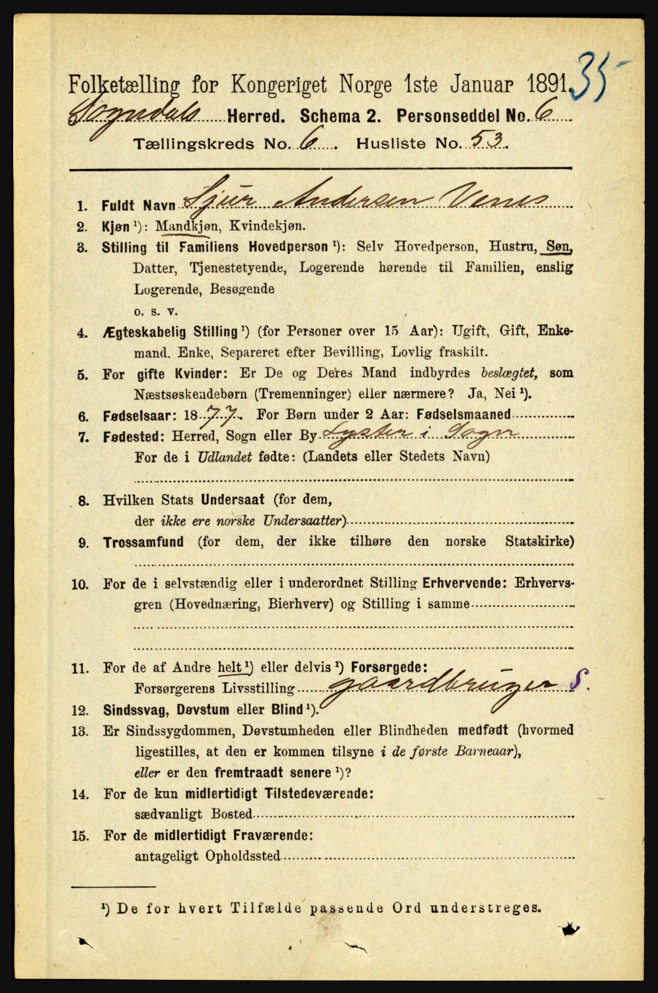 RA, 1891 census for 1420 Sogndal, 1891, p. 2925