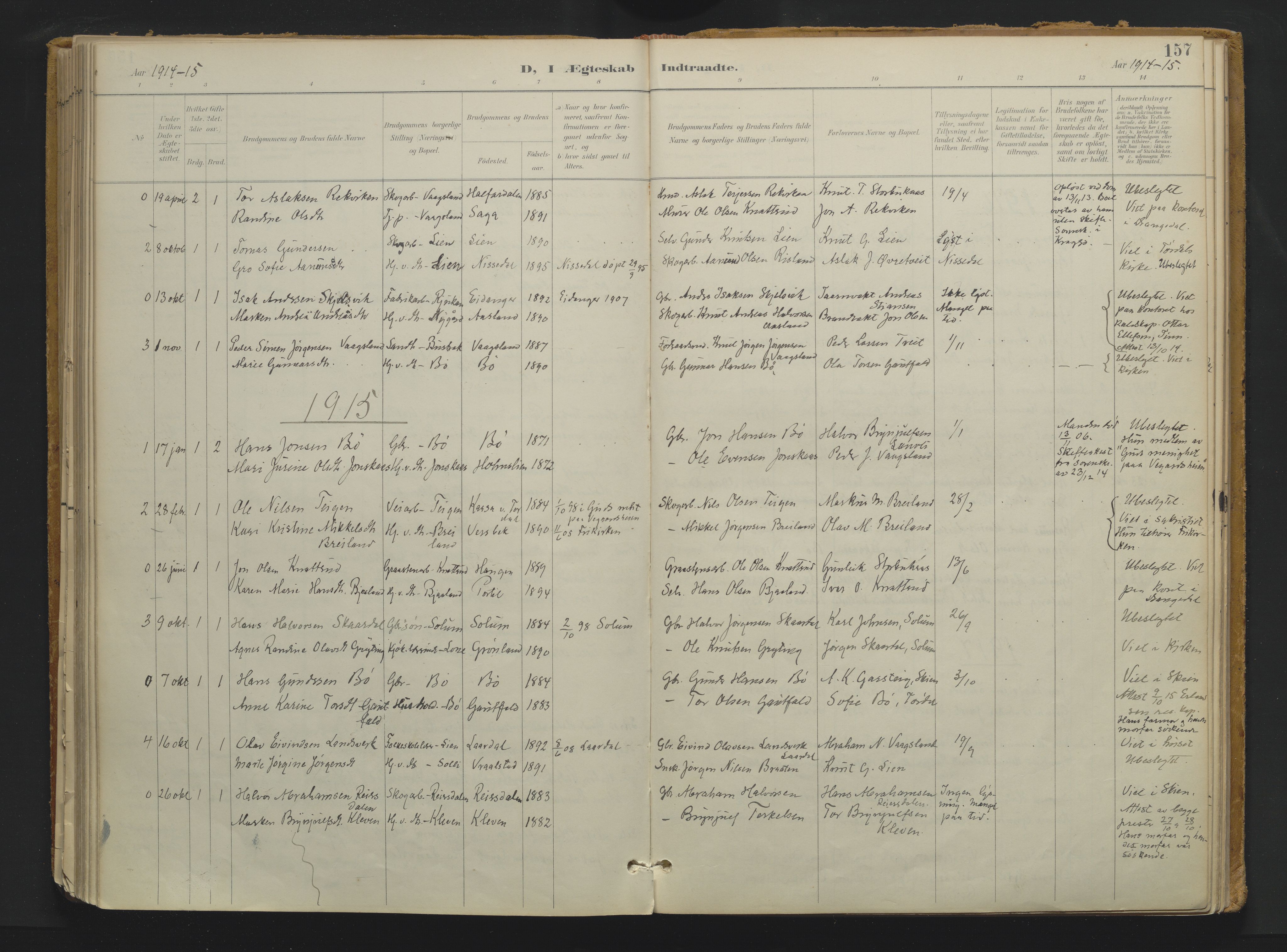 Drangedal kirkebøker, SAKO/A-258/F/Fa/L0013: Parish register (official) no. 13, 1895-1919, p. 157
