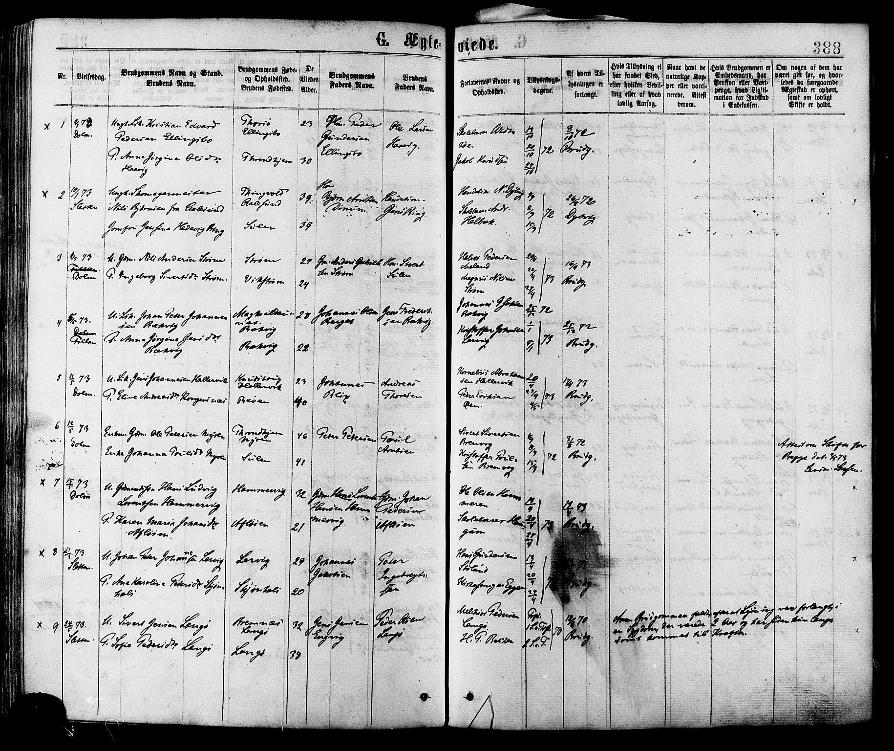 Ministerialprotokoller, klokkerbøker og fødselsregistre - Sør-Trøndelag, SAT/A-1456/634/L0532: Parish register (official) no. 634A08, 1871-1881, p. 388