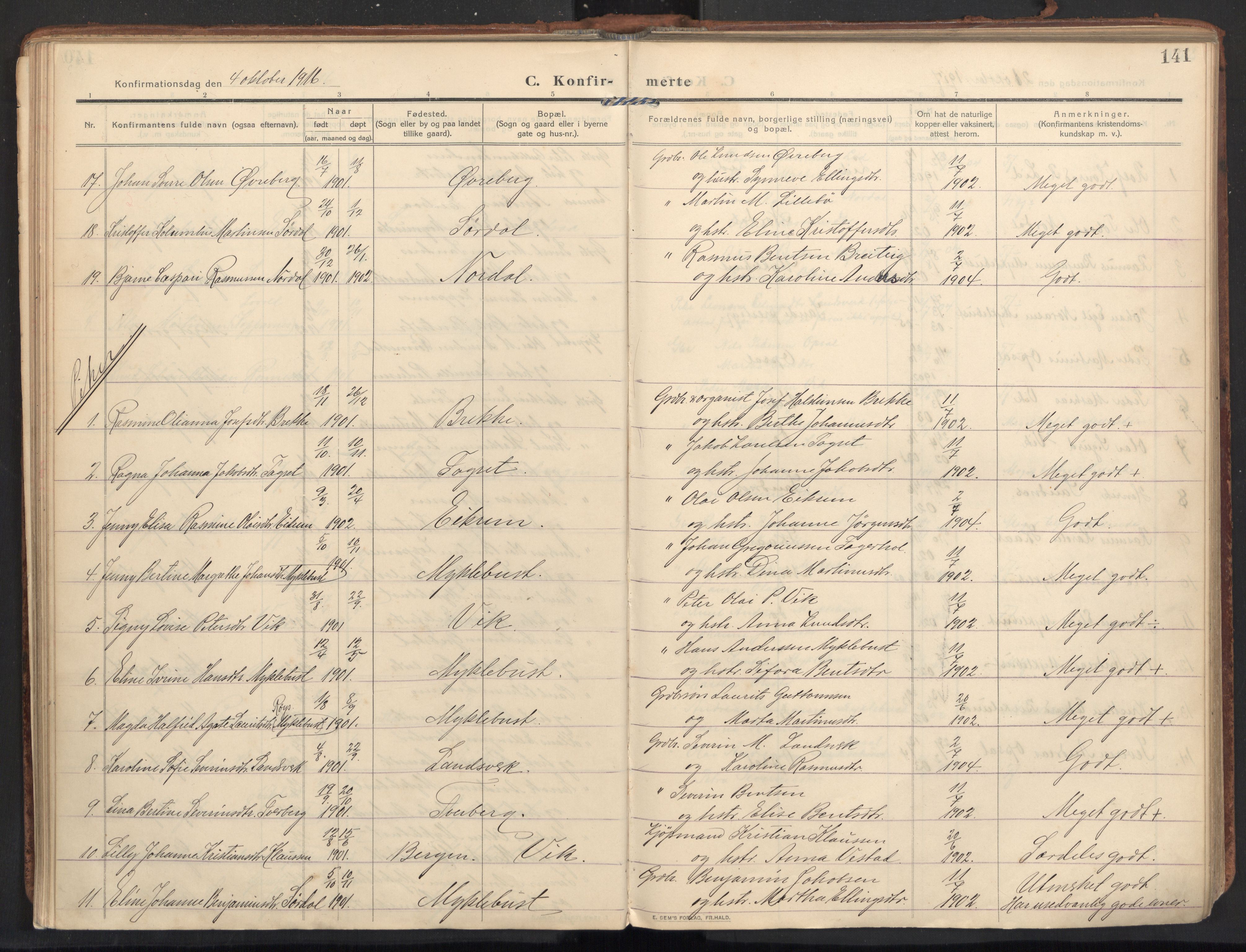 Ministerialprotokoller, klokkerbøker og fødselsregistre - Møre og Romsdal, AV/SAT-A-1454/502/L0026: Parish register (official) no. 502A04, 1909-1933, p. 141