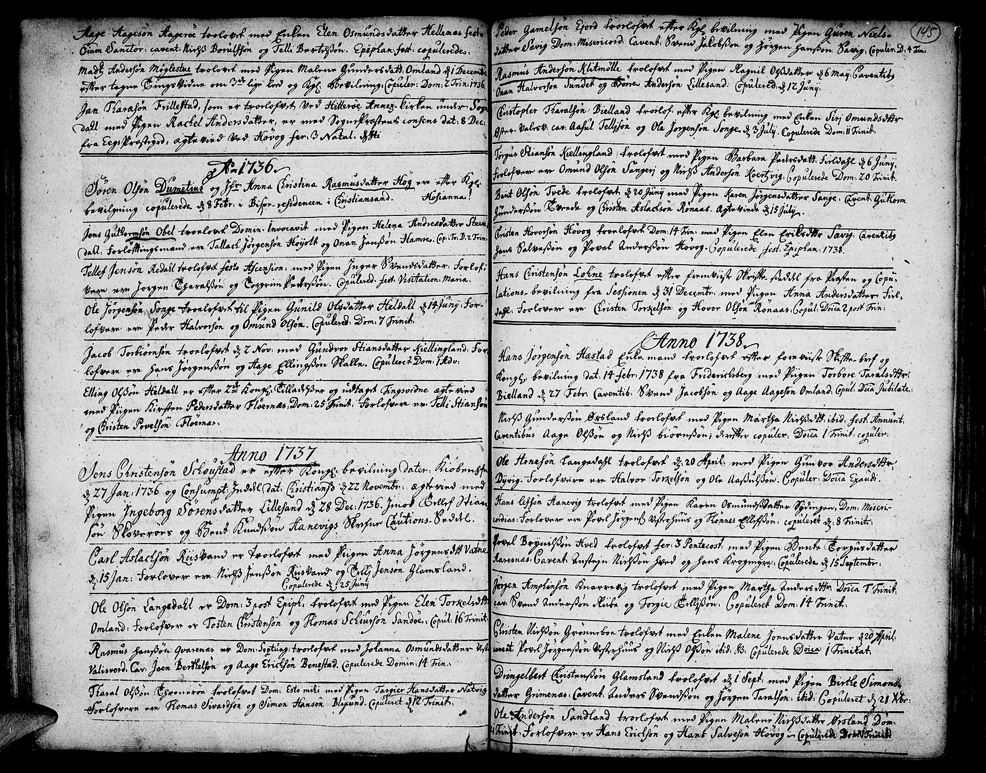 Vestre Moland sokneprestkontor, AV/SAK-1111-0046/F/Fa/Fab/L0001: Parish register (official) no. A 1, 1687-1760, p. 145