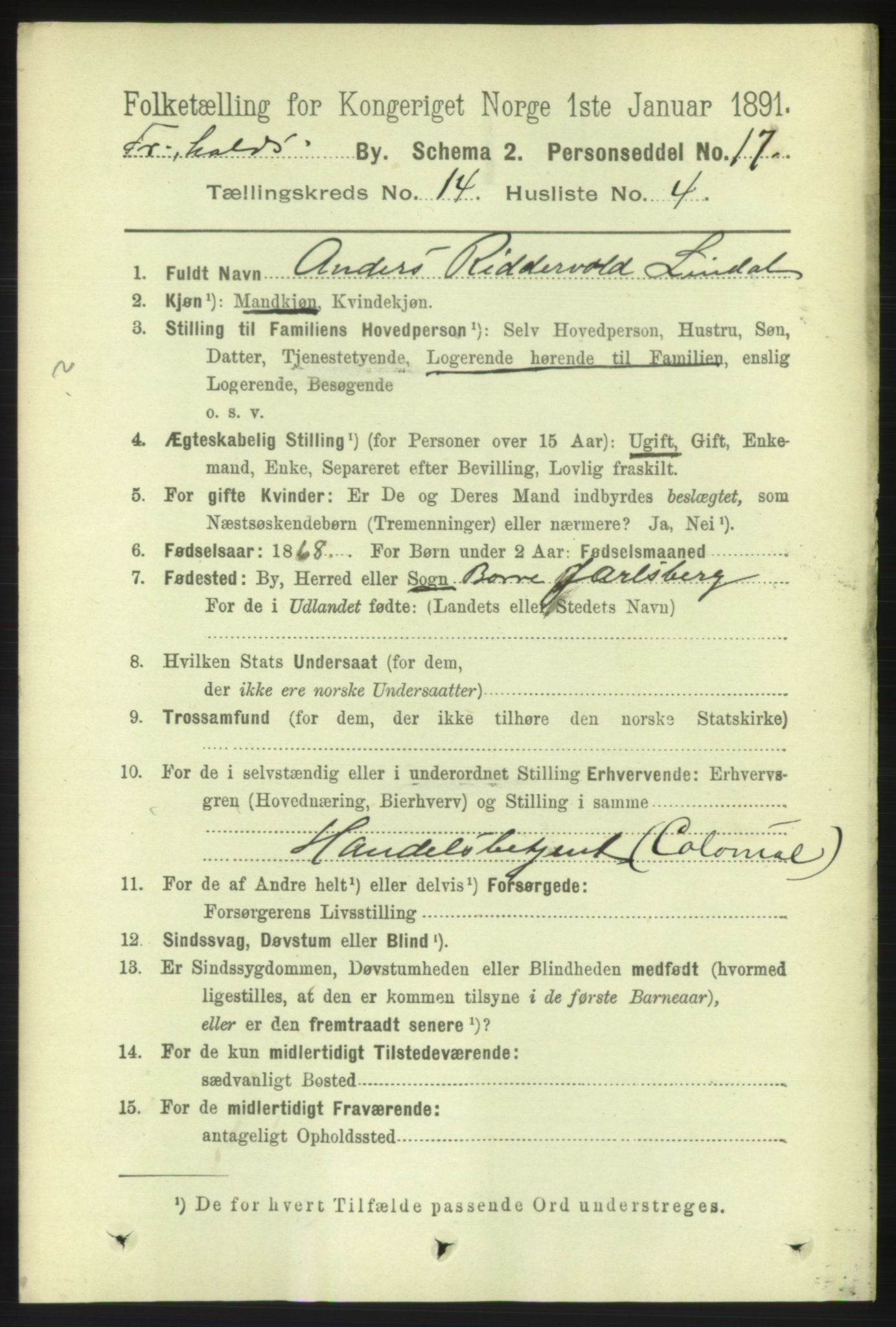 RA, 1891 census for 0101 Fredrikshald, 1891, p. 9059