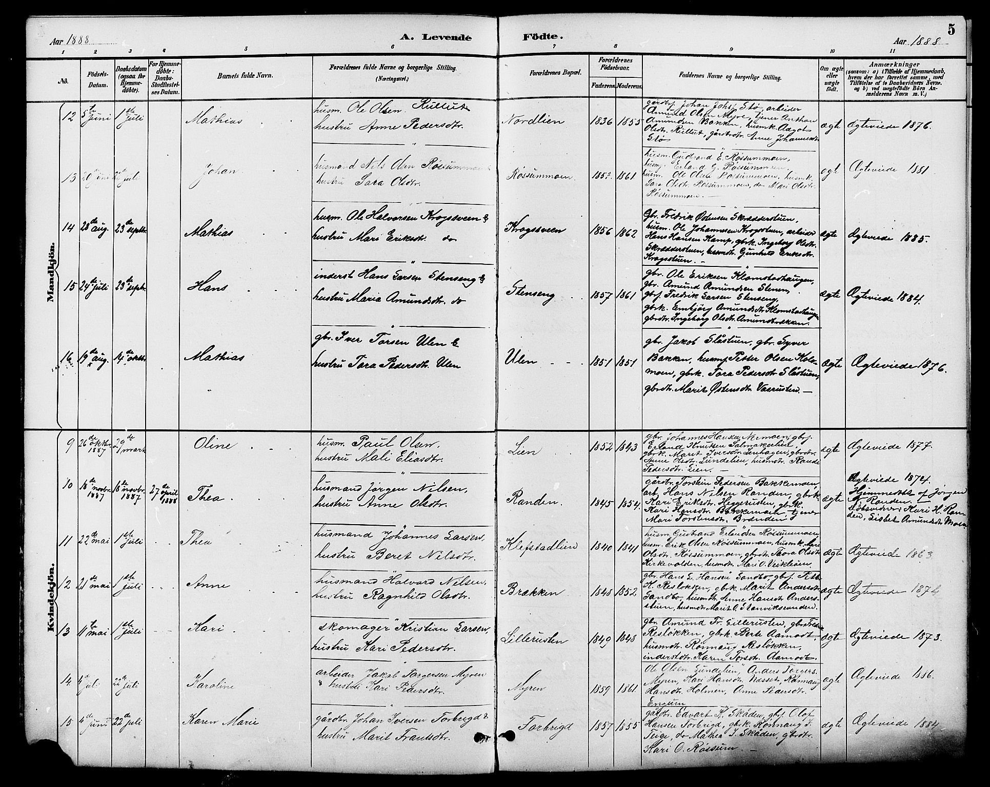 Nord-Fron prestekontor, AV/SAH-PREST-080/H/Ha/Hab/L0006: Parish register (copy) no. 6, 1887-1914, p. 5