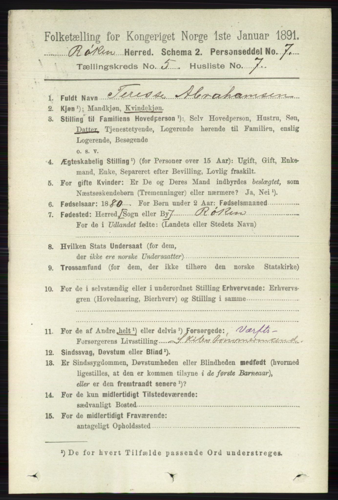 RA, 1891 census for 0627 Røyken, 1891, p. 2917