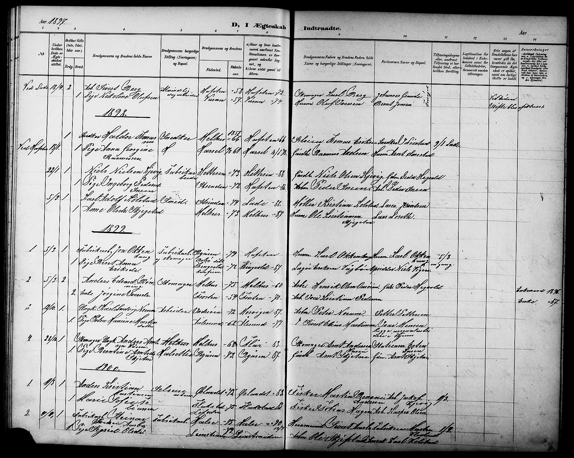 Ministerialprotokoller, klokkerbøker og fødselsregistre - Sør-Trøndelag, SAT/A-1456/611/L0355: Parish register (copy) no. 611C03, 1897-1914