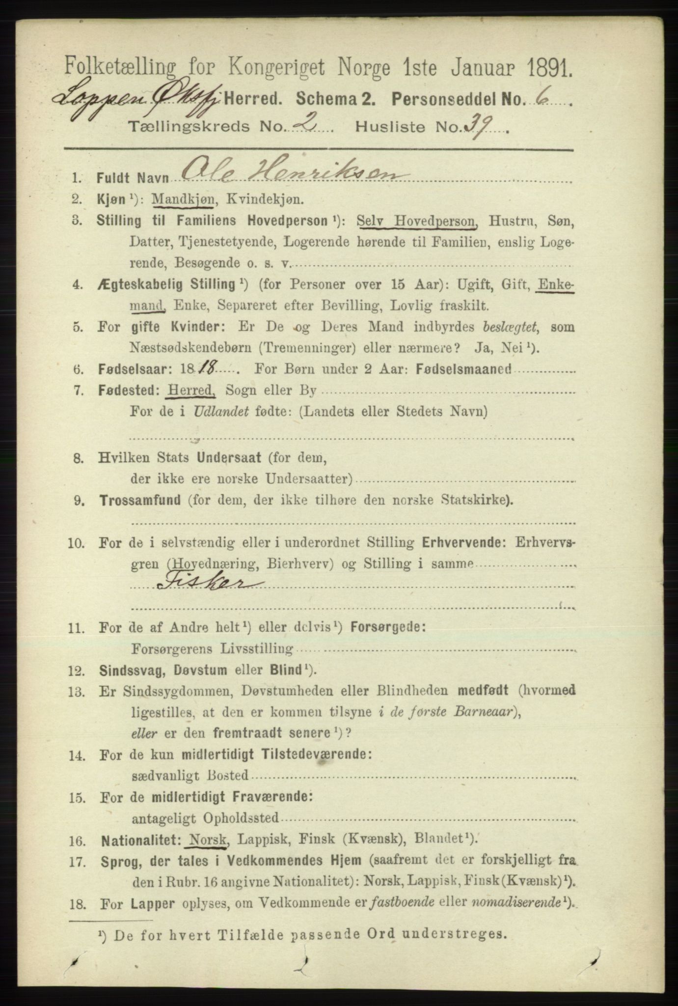 RA, 1891 census for 2014 Loppa, 1891, p. 637