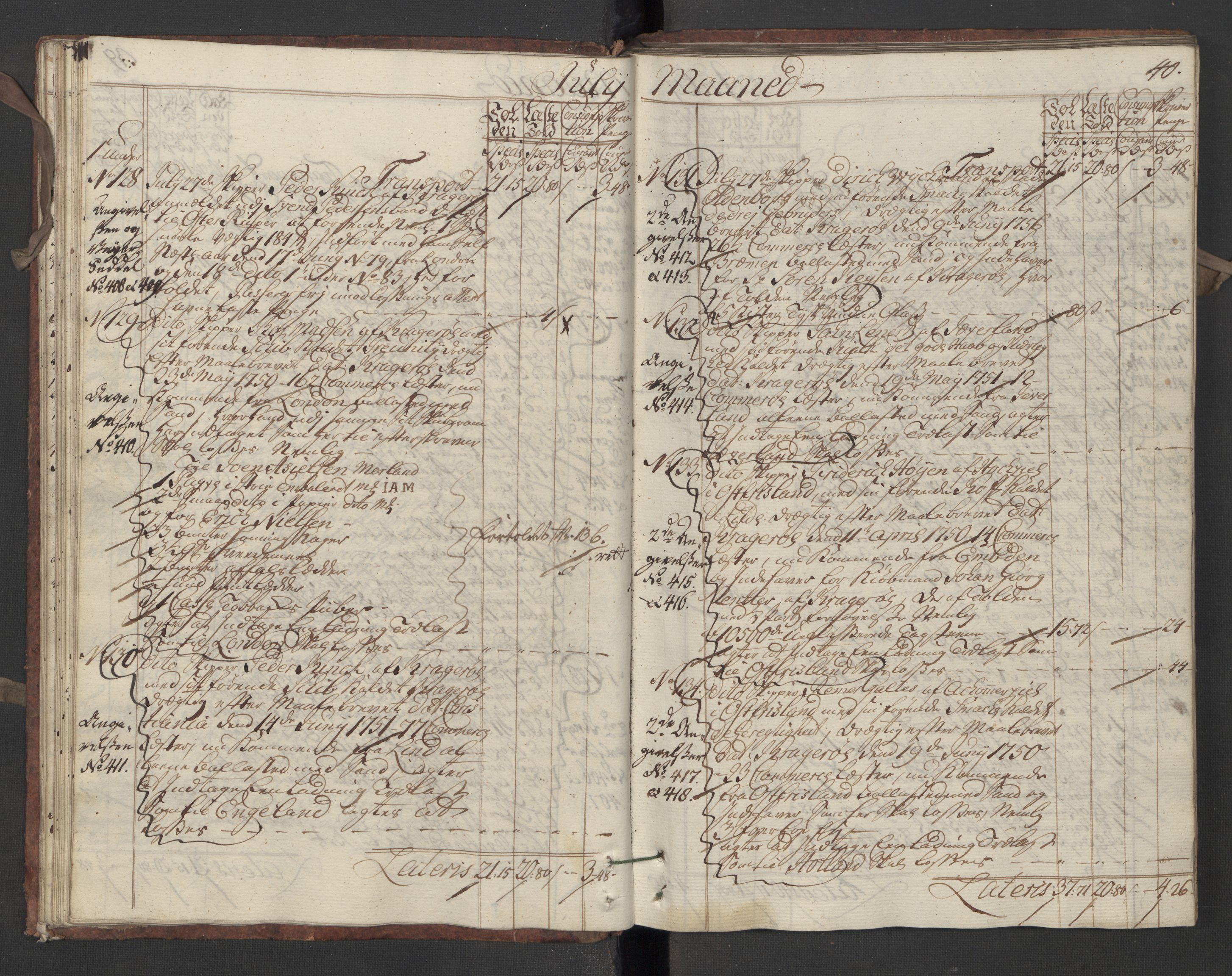 Generaltollkammeret, tollregnskaper, AV/RA-EA-5490/R13/L0020/0001: Tollregnskaper Kragerø / Inngående hovedtollbok, 1756, p. 39b-40a