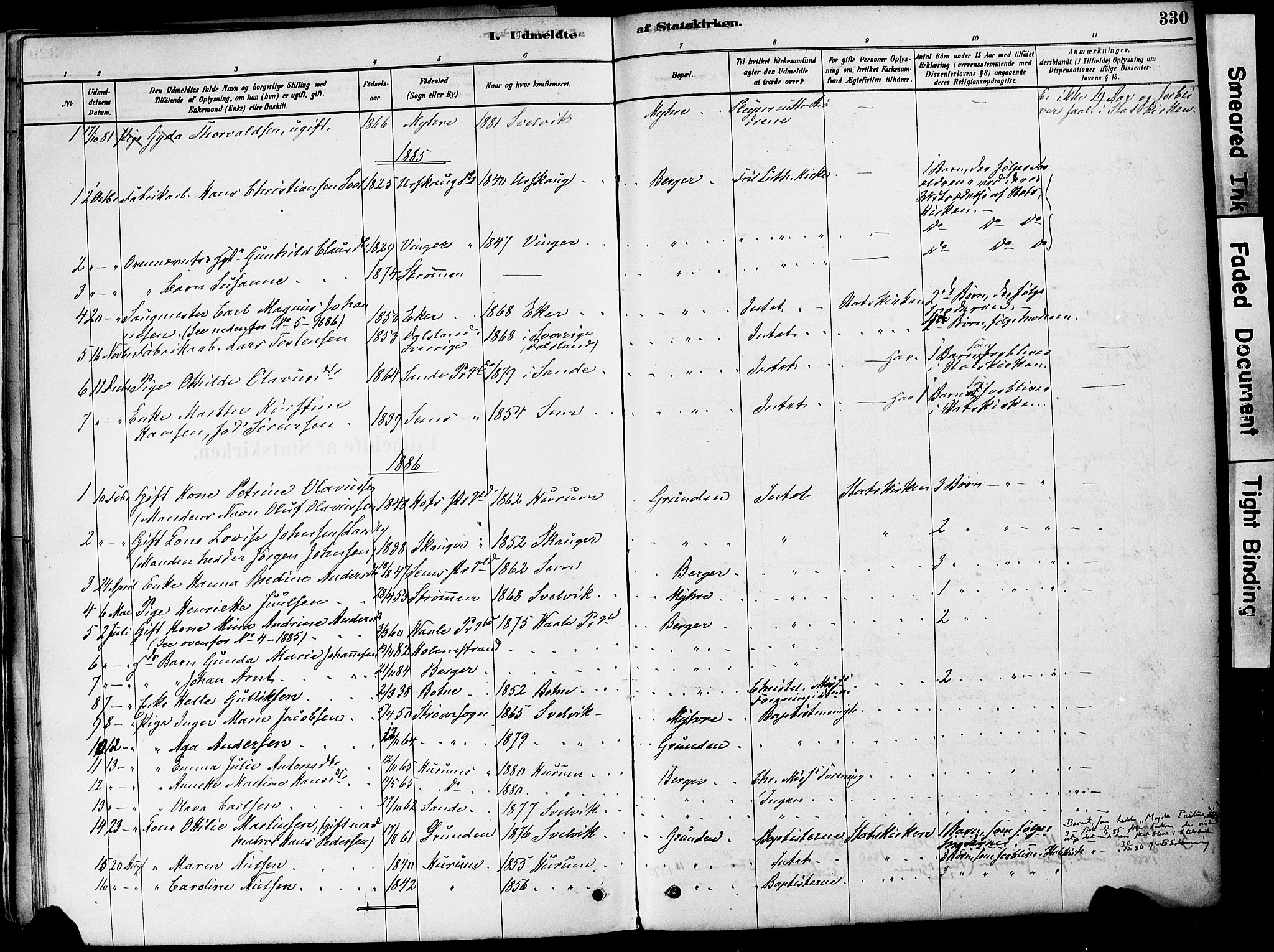 Strømm kirkebøker, AV/SAKO-A-322/F/Fa/L0004: Parish register (official) no. I 4, 1878-1899, p. 330