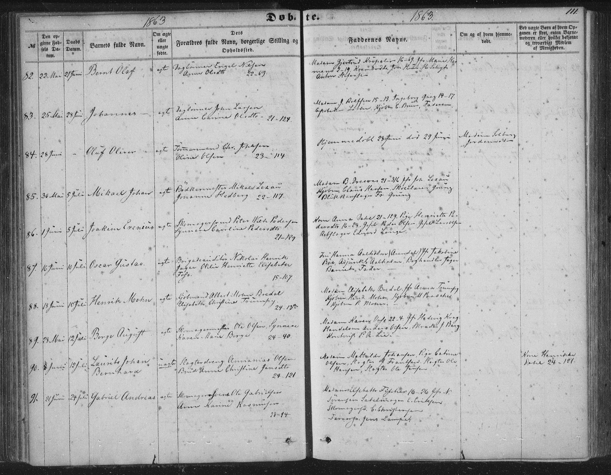 Korskirken sokneprestembete, AV/SAB-A-76101/H/Haa/L0018: Parish register (official) no. B 4, 1857-1866, p. 111