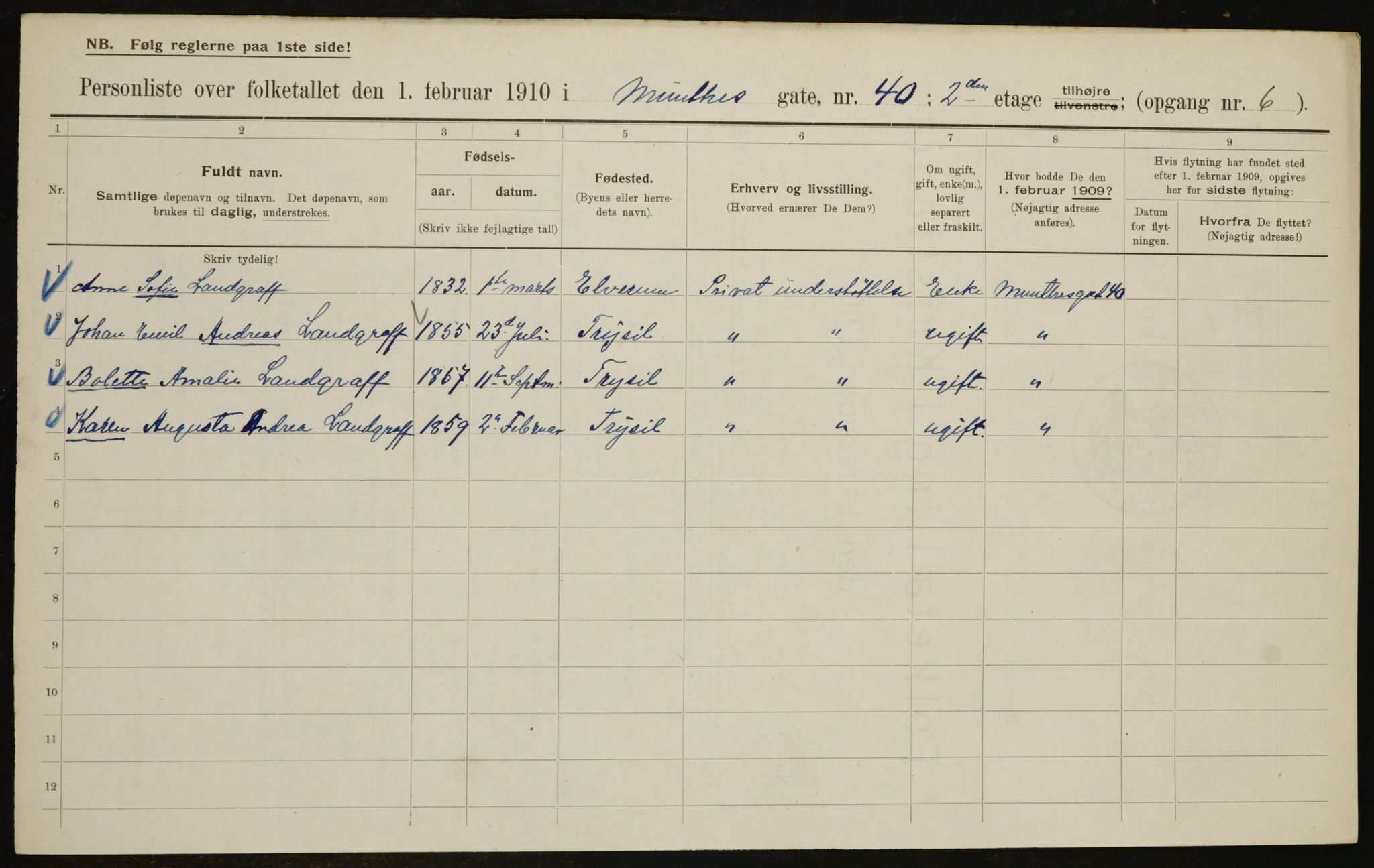 OBA, Municipal Census 1910 for Kristiania, 1910, p. 65816