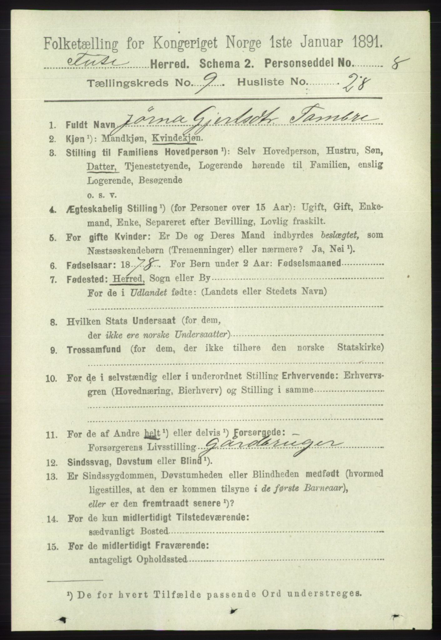 RA, 1891 census for 1241 Fusa, 1891, p. 1874