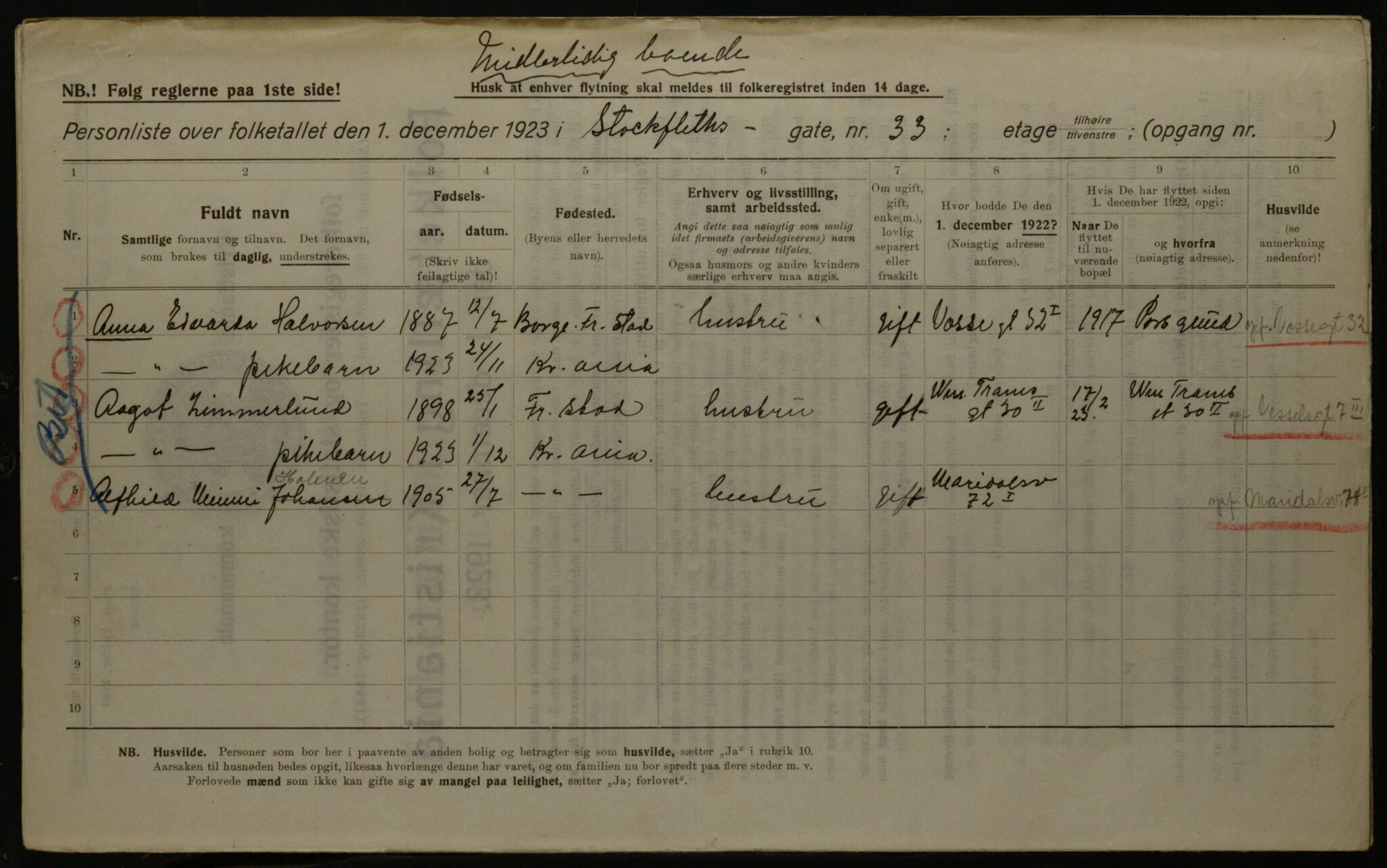 OBA, Municipal Census 1923 for Kristiania, 1923, p. 112905