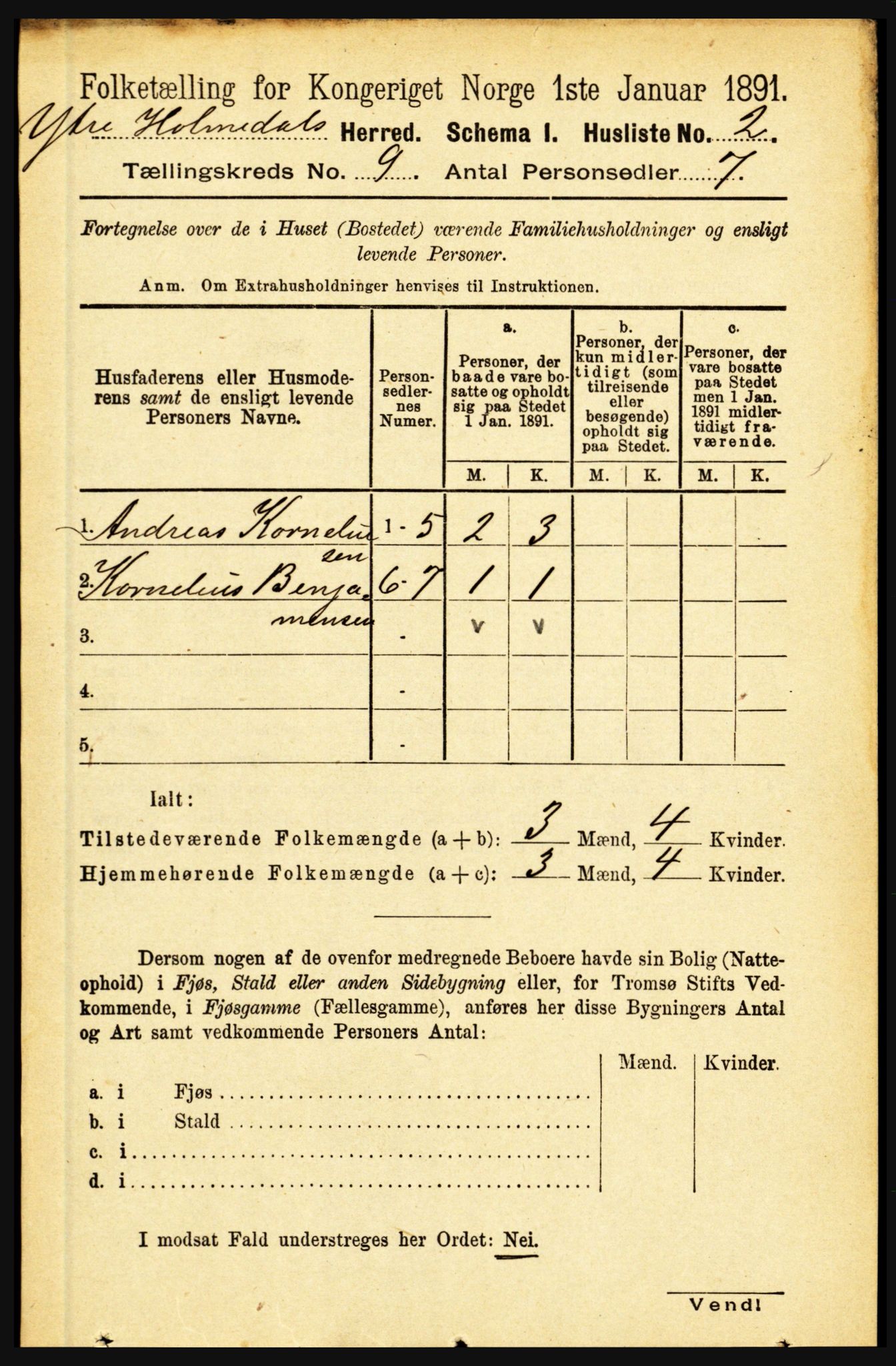 RA, 1891 census for 1429 Ytre Holmedal, 1891, p. 2010