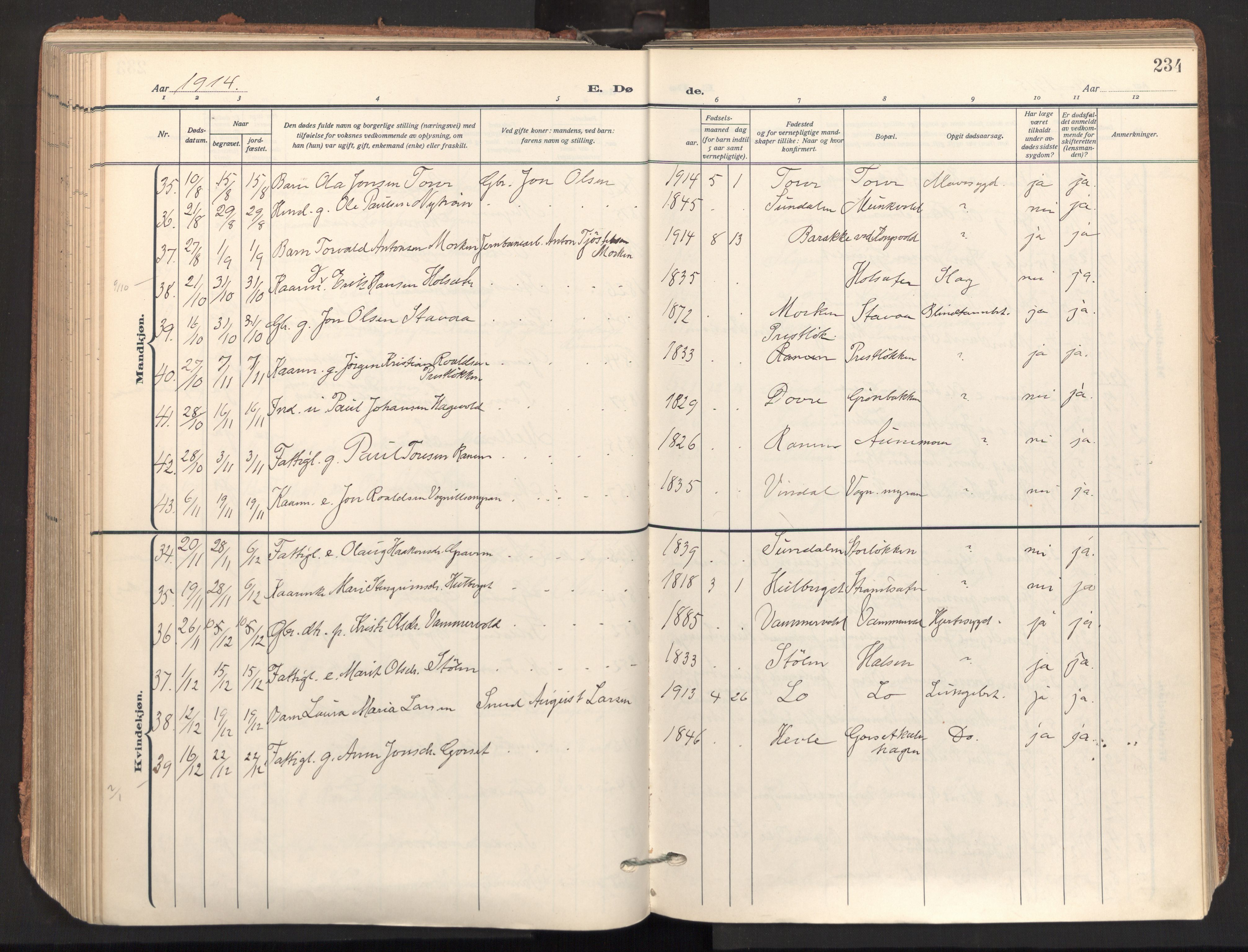Ministerialprotokoller, klokkerbøker og fødselsregistre - Sør-Trøndelag, SAT/A-1456/678/L0909: Parish register (official) no. 678A17, 1912-1930, p. 234