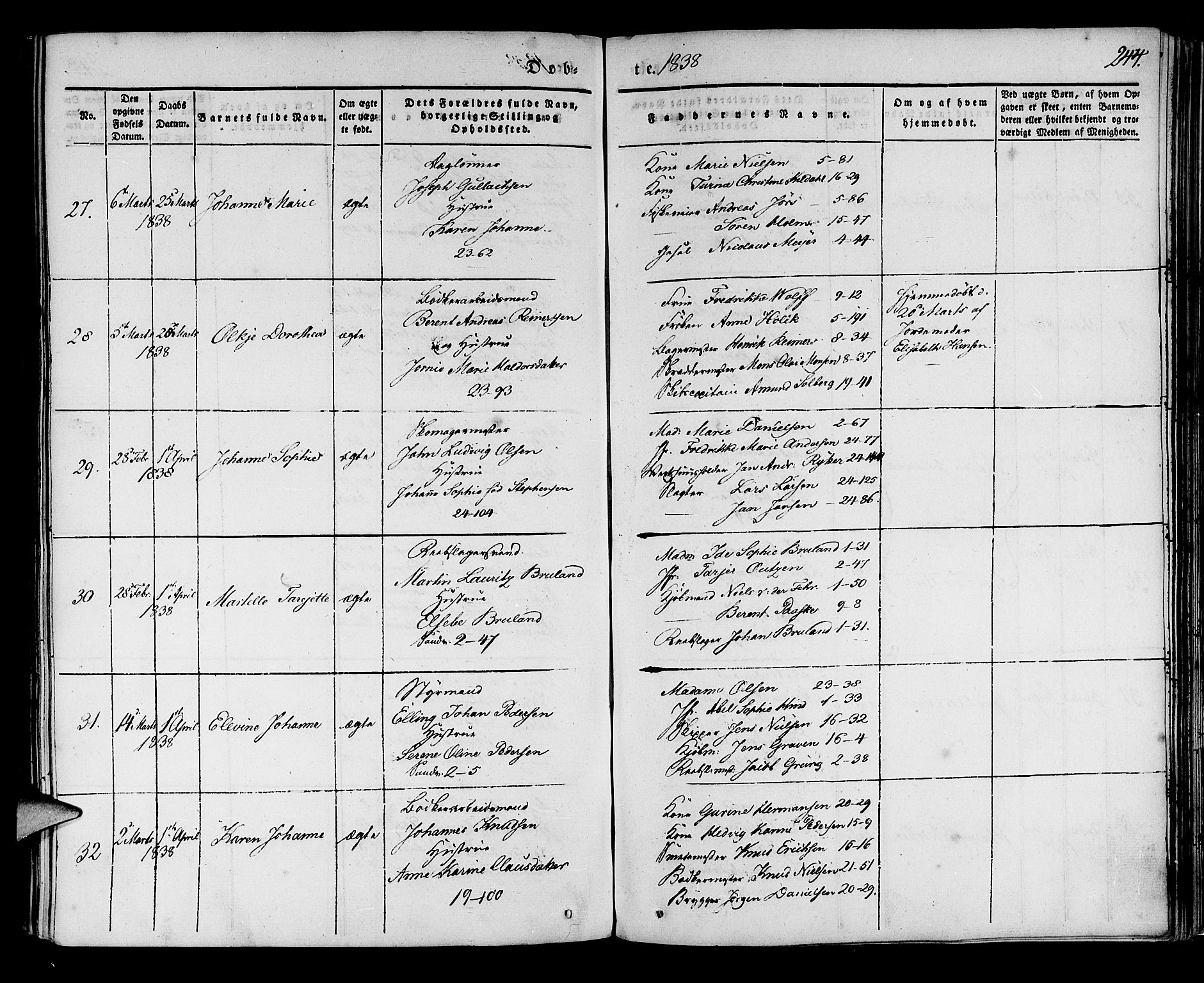 Korskirken sokneprestembete, AV/SAB-A-76101/H/Haa/L0015: Parish register (official) no. B 1, 1833-1841, p. 244