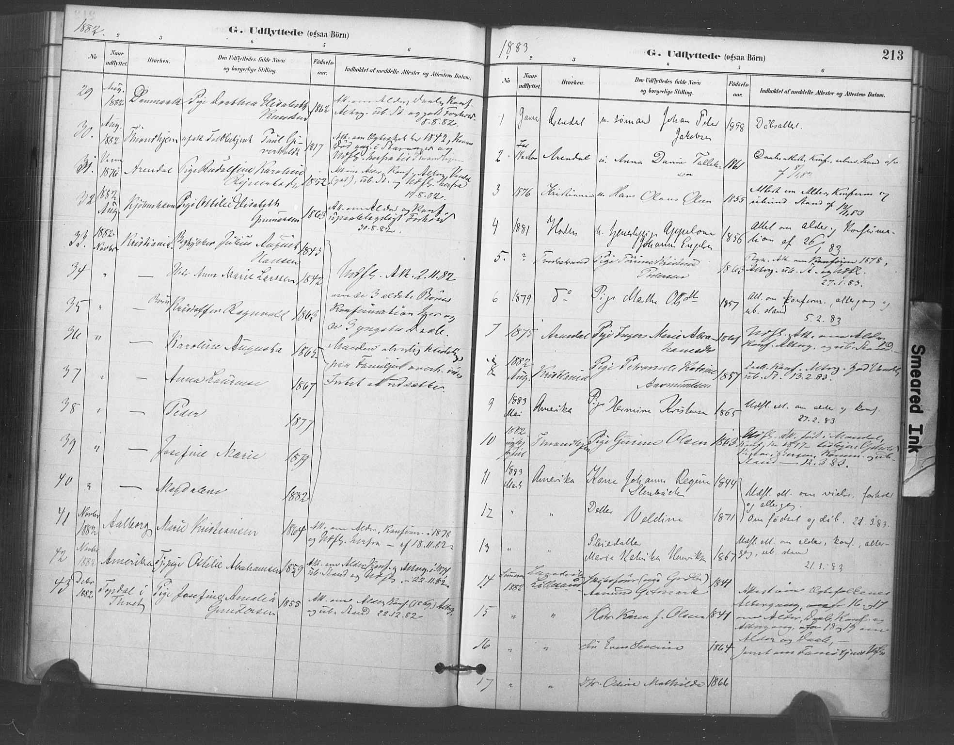 Kristiansand domprosti, AV/SAK-1112-0006/F/Fa/L0018: Parish register (official) no. A 17, 1880-1892, p. 213