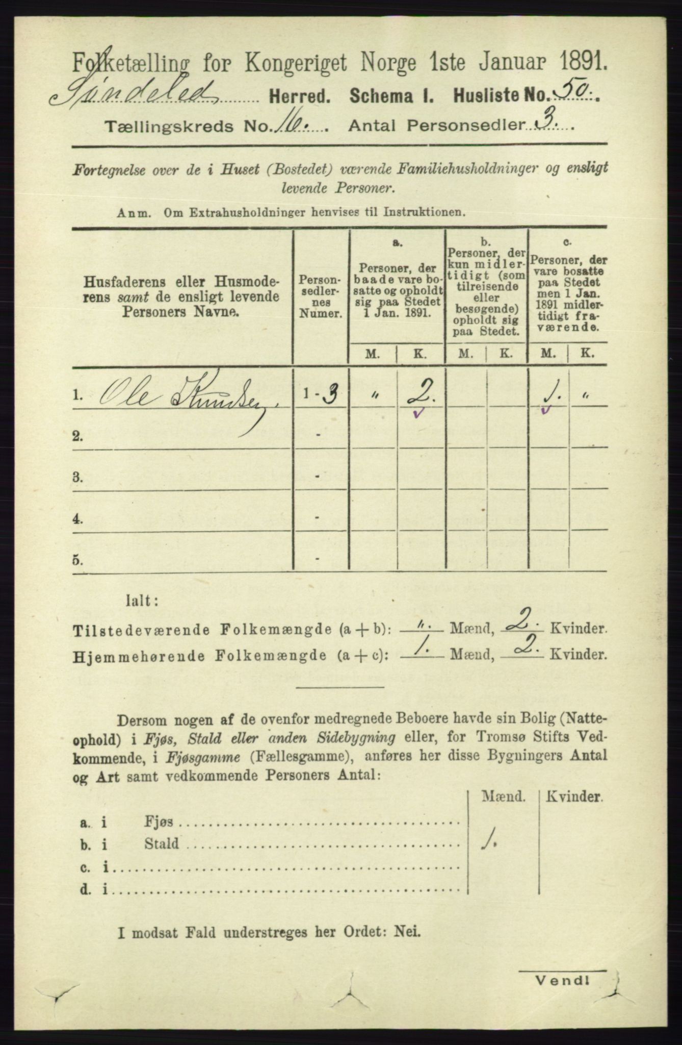 RA, 1891 census for 0913 Søndeled, 1891, p. 4516