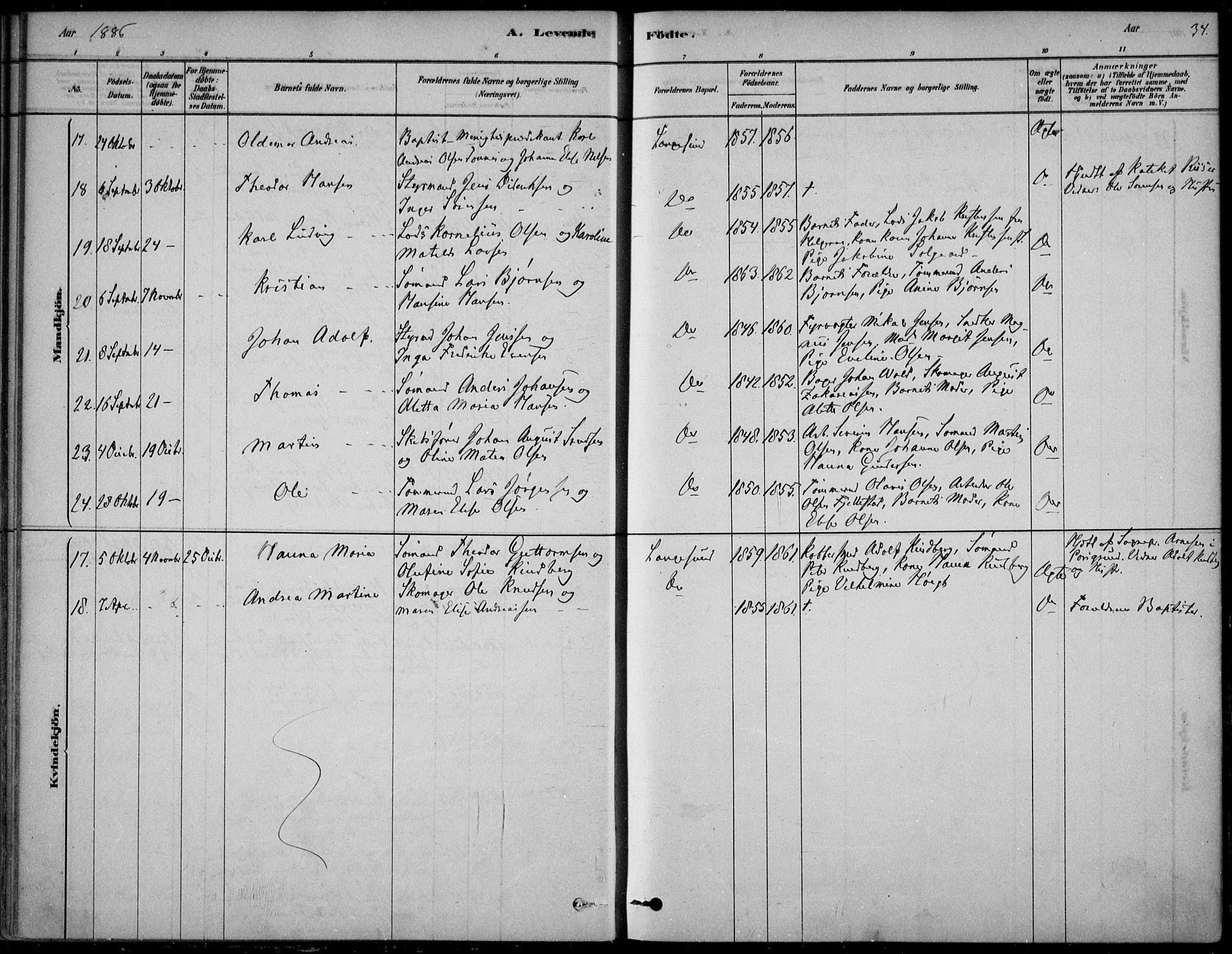 Langesund kirkebøker, AV/SAKO-A-280/F/Fa/L0002: Parish register (official) no. 2, 1878-1892, p. 34