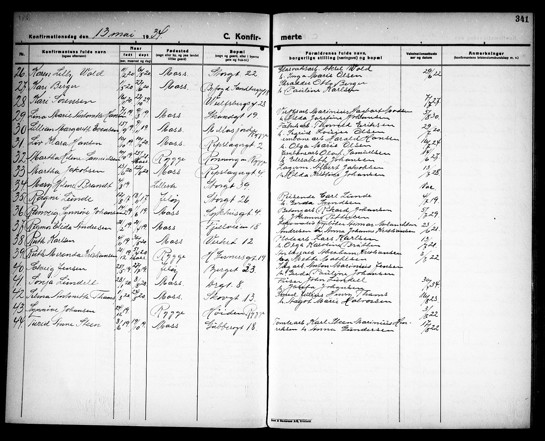 Moss prestekontor Kirkebøker, AV/SAO-A-2003/G/Ga/L0009: Parish register (copy) no. I 9, 1924-1937, p. 341