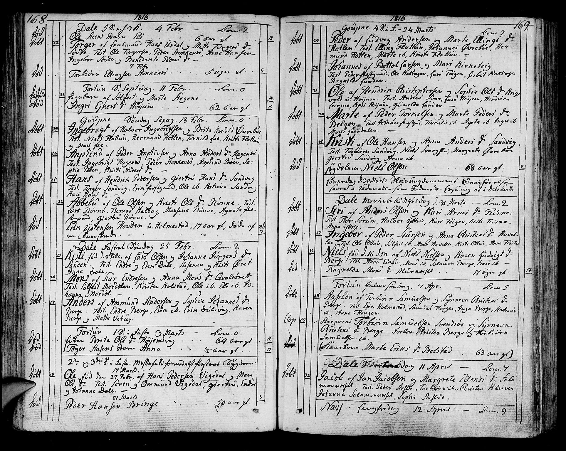 Luster sokneprestembete, SAB/A-81101/H/Haa/Haaa/L0003: Parish register (official) no. A 3, 1803-1821, p. 168-169