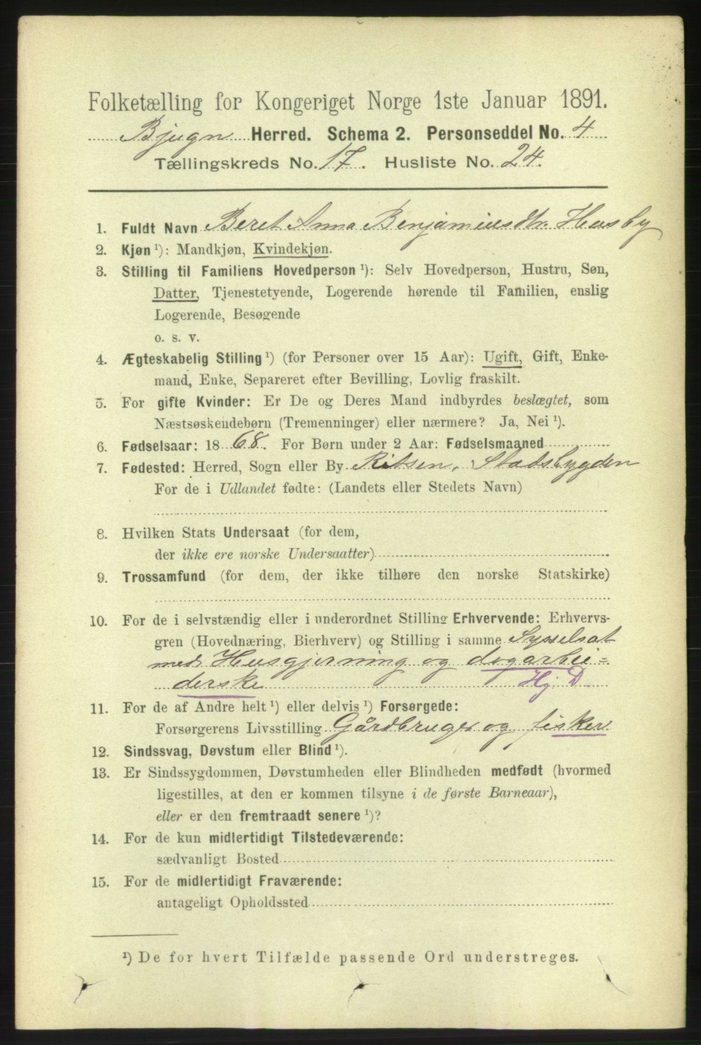 RA, 1891 census for 1627 Bjugn, 1891, p. 4867