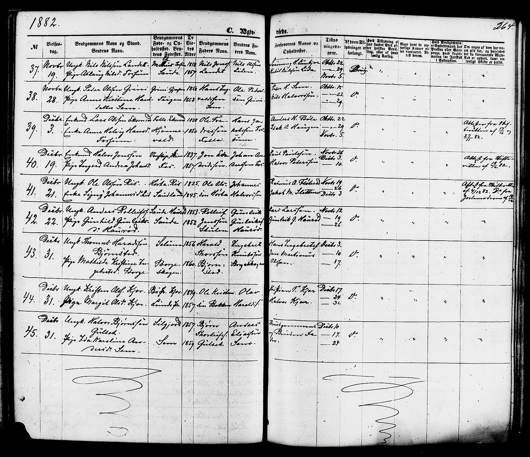 Gjerpen kirkebøker, AV/SAKO-A-265/F/Fa/L0009: Parish register (official) no. I 9, 1872-1885, p. 264