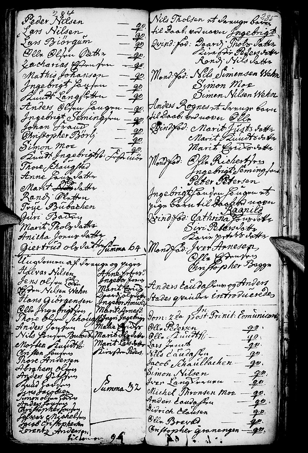 Kvikne prestekontor, SAH/PREST-064/H/Ha/Haa/L0001: Parish register (official) no. 1, 1740-1756, p. 284-285