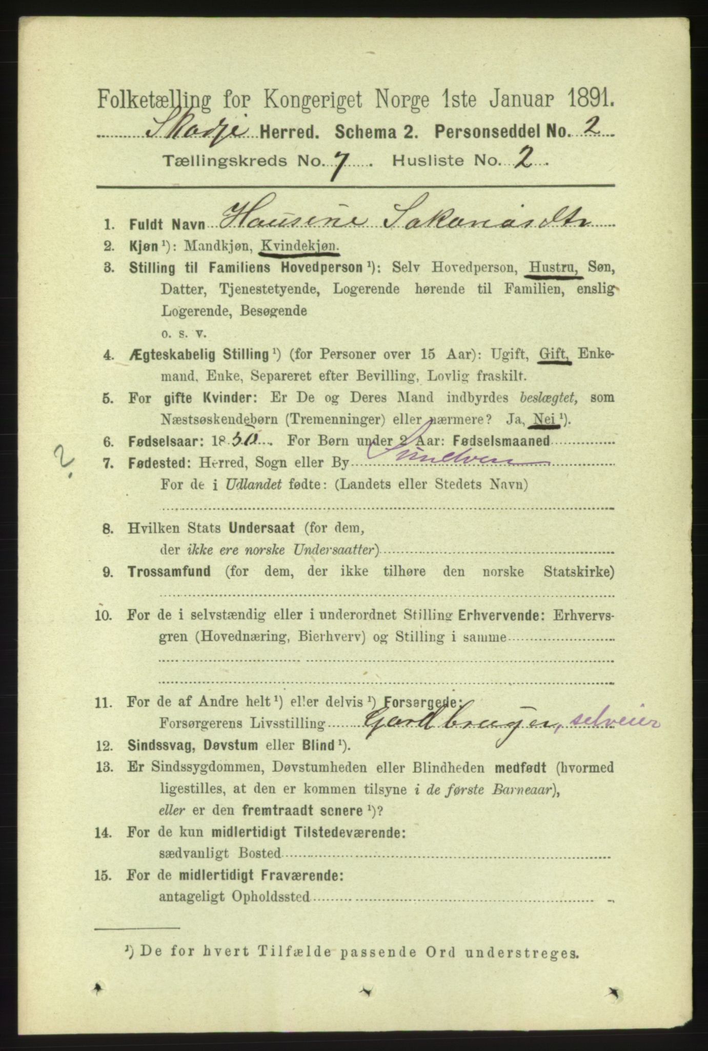 RA, 1891 census for 1529 Skodje, 1891, p. 1421