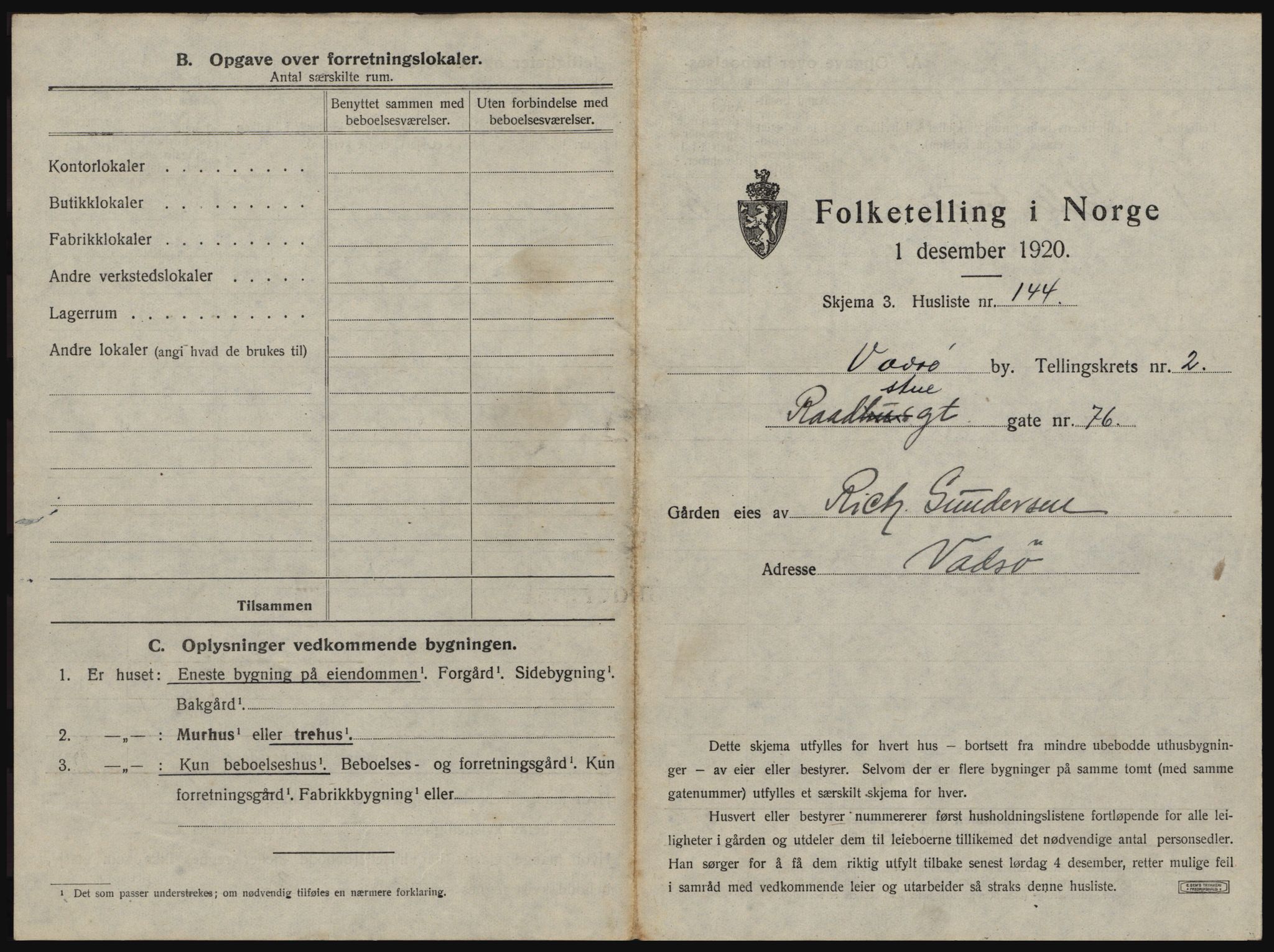 SATØ, 1920 census for Vadsø, 1920, p. 570