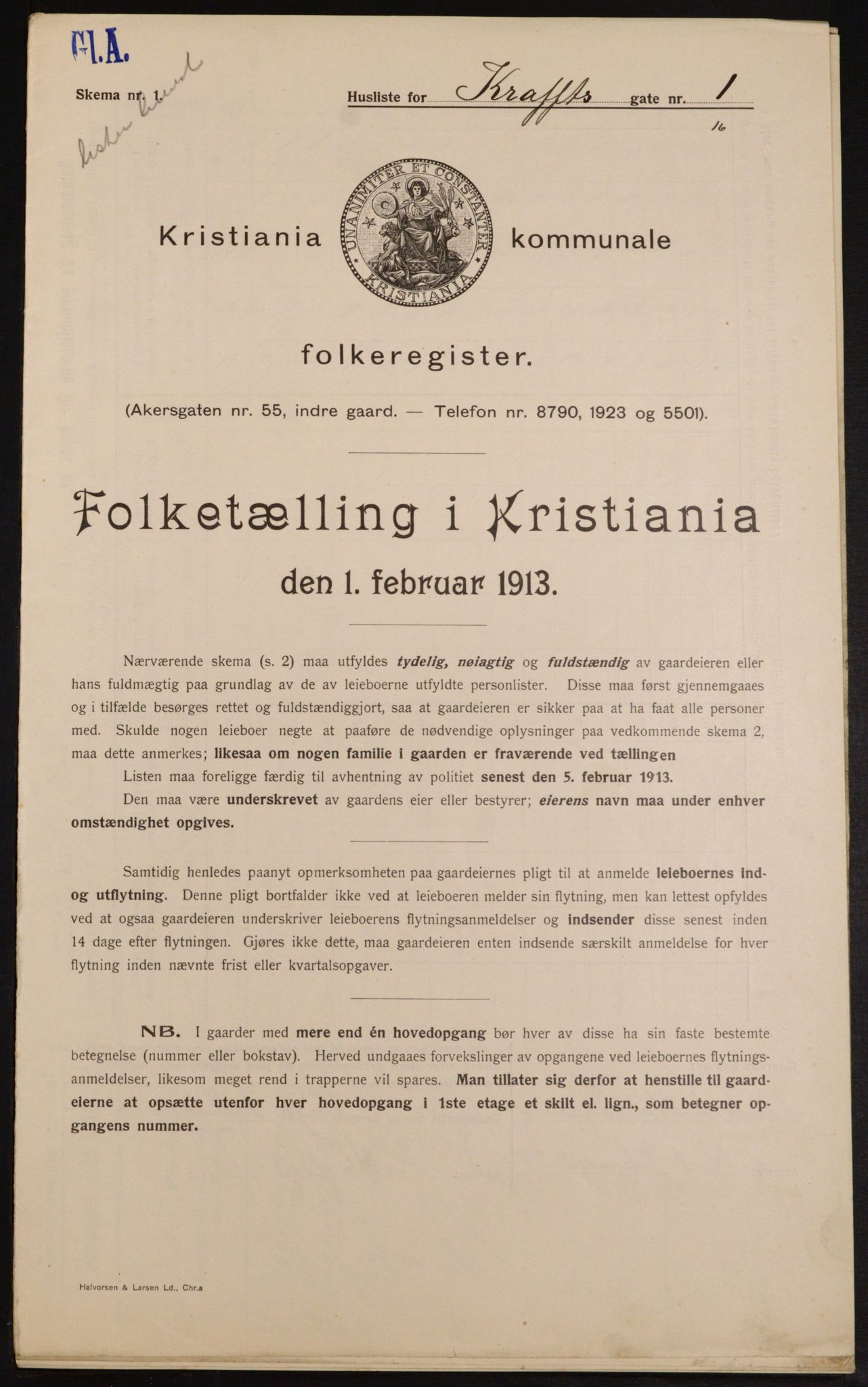 OBA, Municipal Census 1913 for Kristiania, 1913, p. 53614