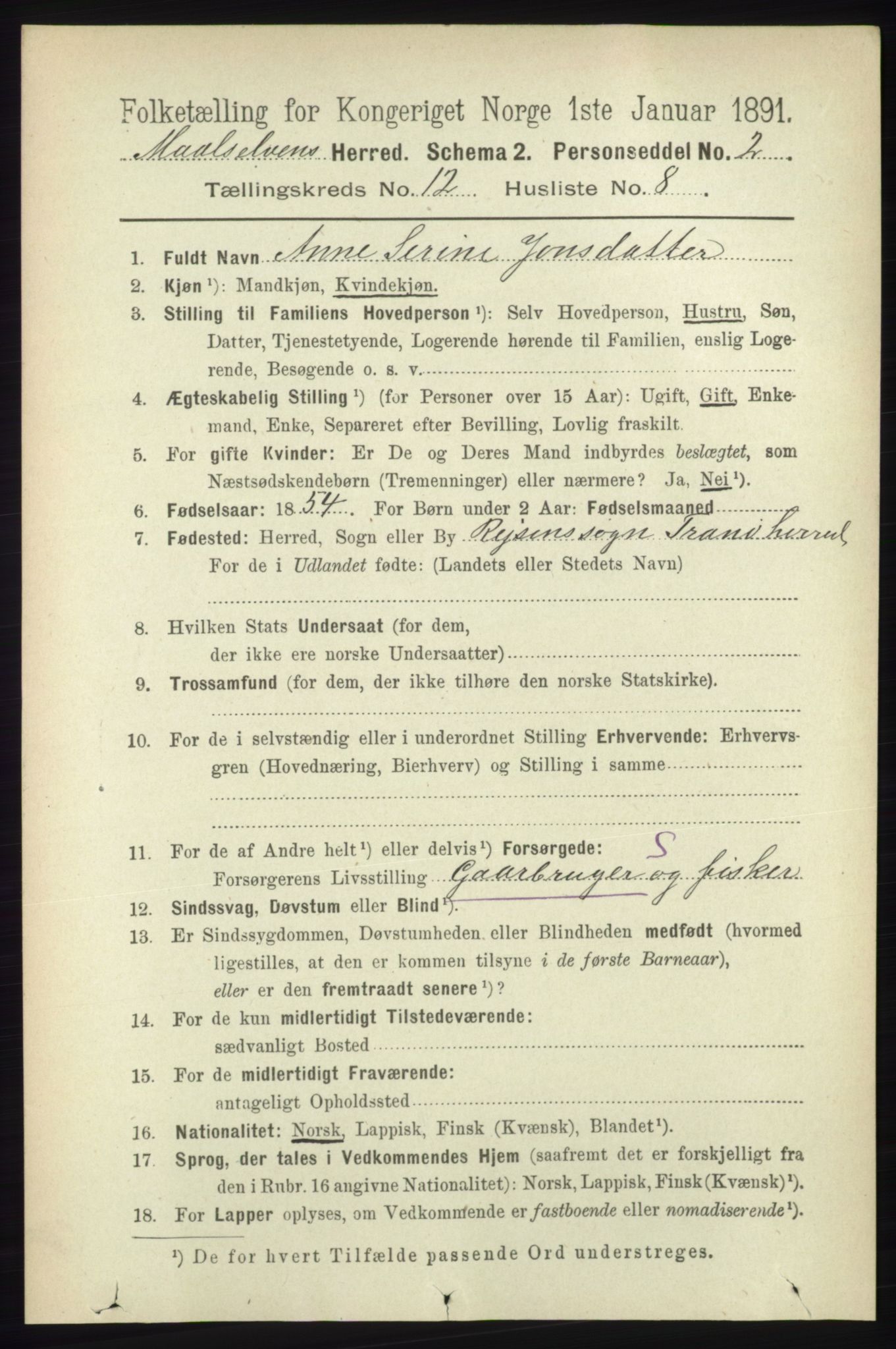 RA, 1891 census for 1924 Målselv, 1891, p. 3836