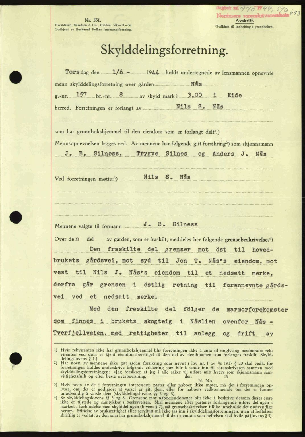 Nordmøre sorenskriveri, AV/SAT-A-4132/1/2/2Ca: Mortgage book no. A97, 1944-1944, Diary no: : 970/1944