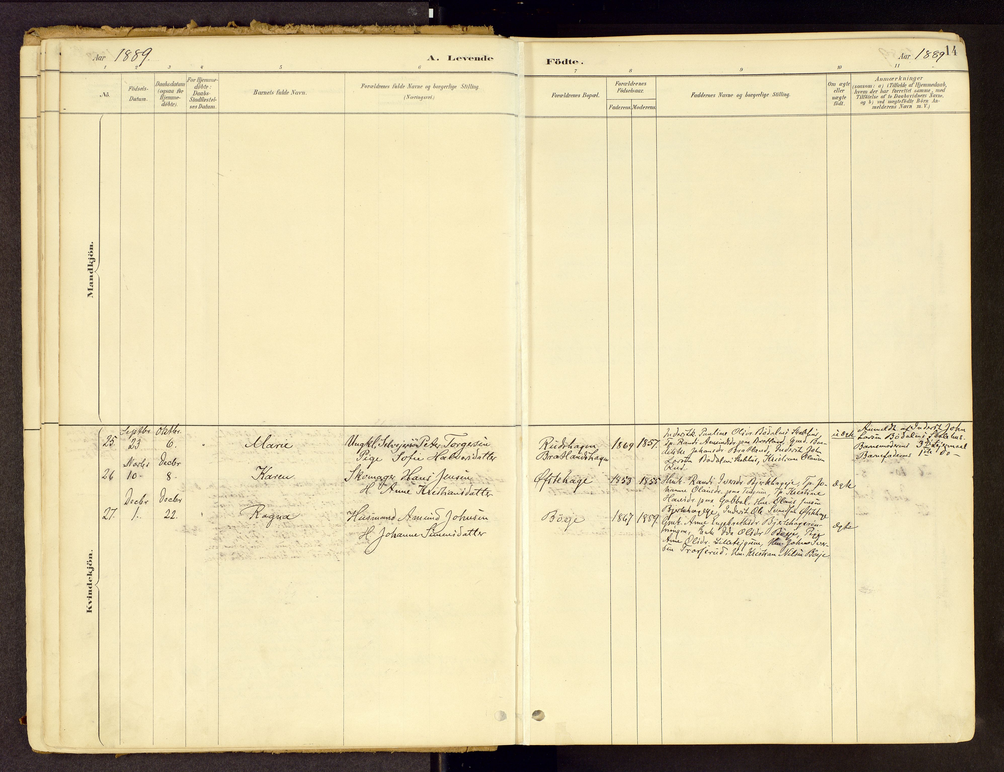 Vestre Gausdal prestekontor, SAH/PREST-094/H/Ha/Haa/L0001: Parish register (official) no. 1, 1887-1914, p. 14