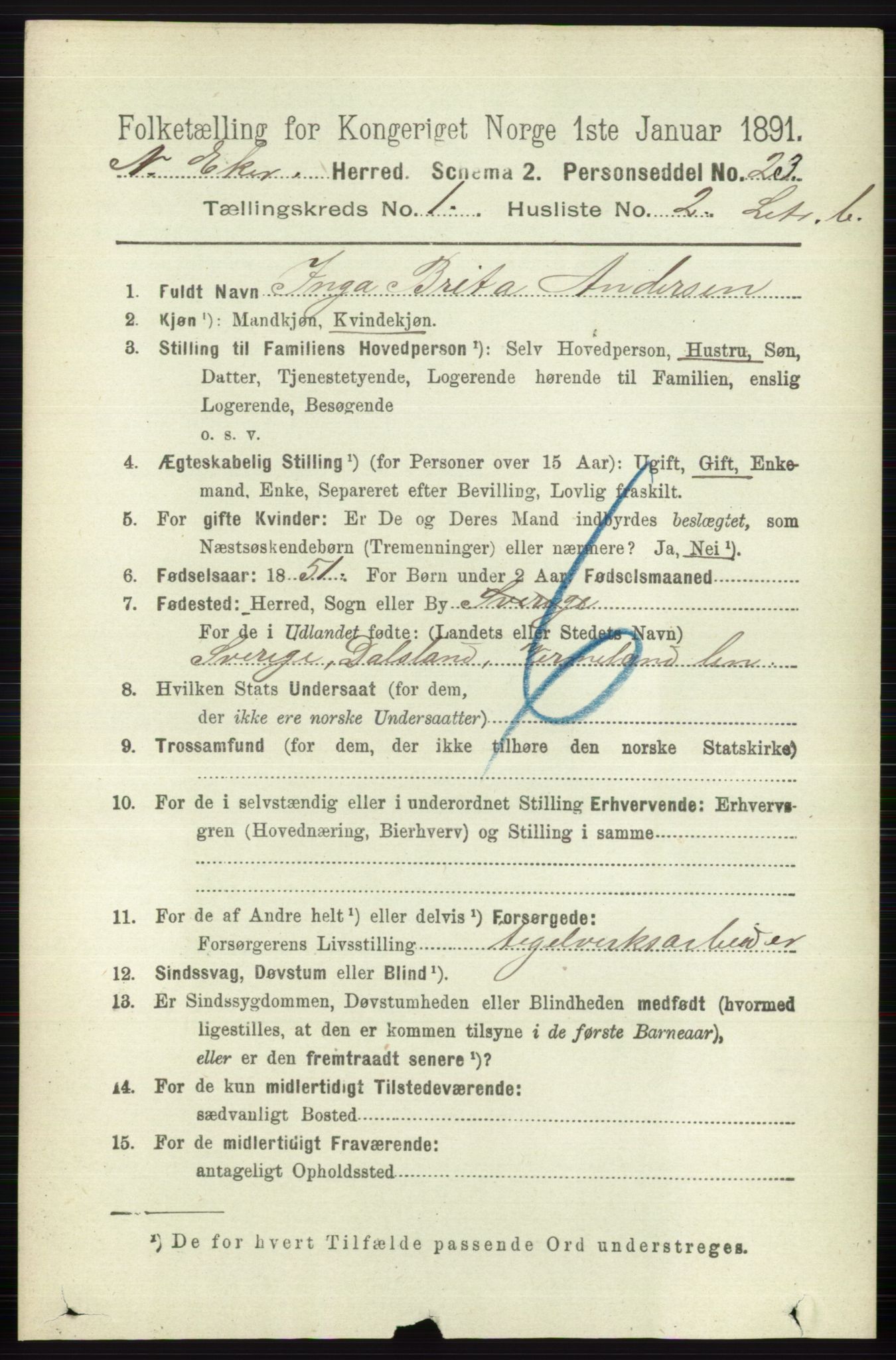 RA, 1891 census for 0625 Nedre Eiker, 1891, p. 433