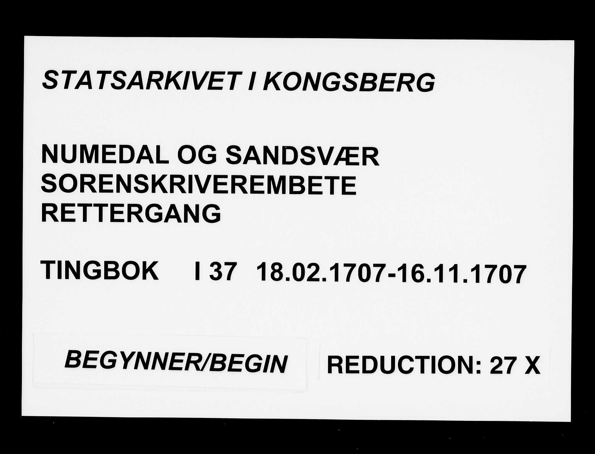 Numedal og Sandsvær sorenskriveri, AV/SAKO-A-128/F/Fa/Faa/L0037: Tingbøker, 1707