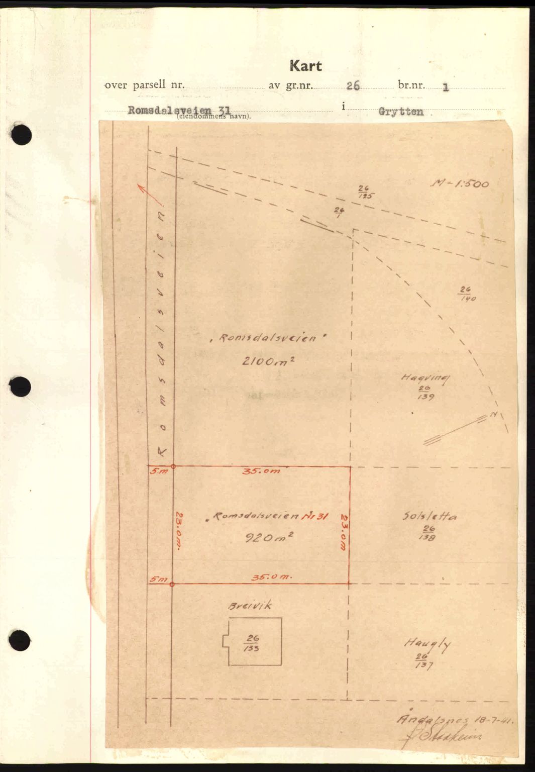 Romsdal sorenskriveri, AV/SAT-A-4149/1/2/2C: Mortgage book no. A10, 1941-1941, Diary no: : 1319/1941