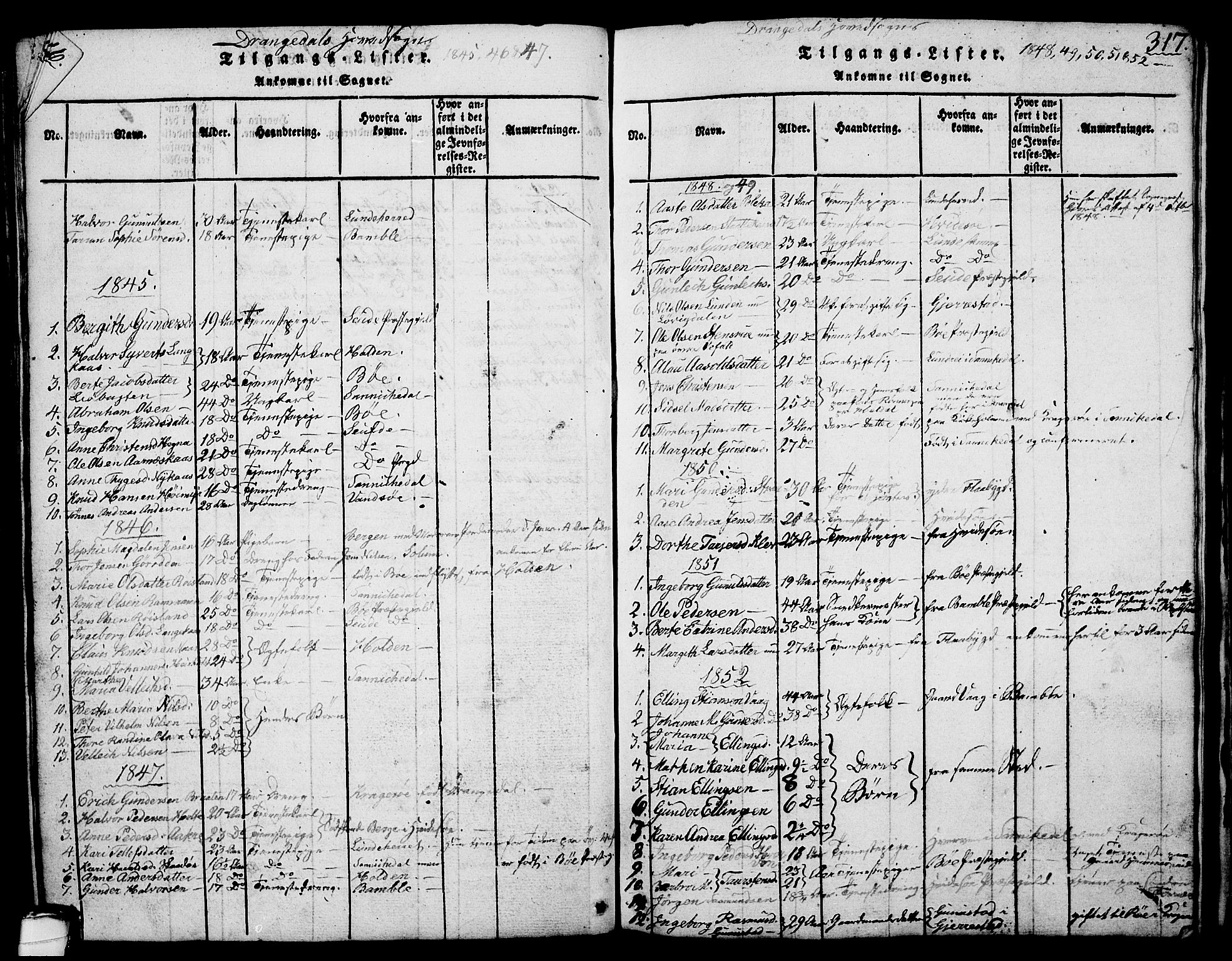 Drangedal kirkebøker, SAKO/A-258/G/Ga/L0001: Parish register (copy) no. I 1 /1, 1814-1856, p. 317
