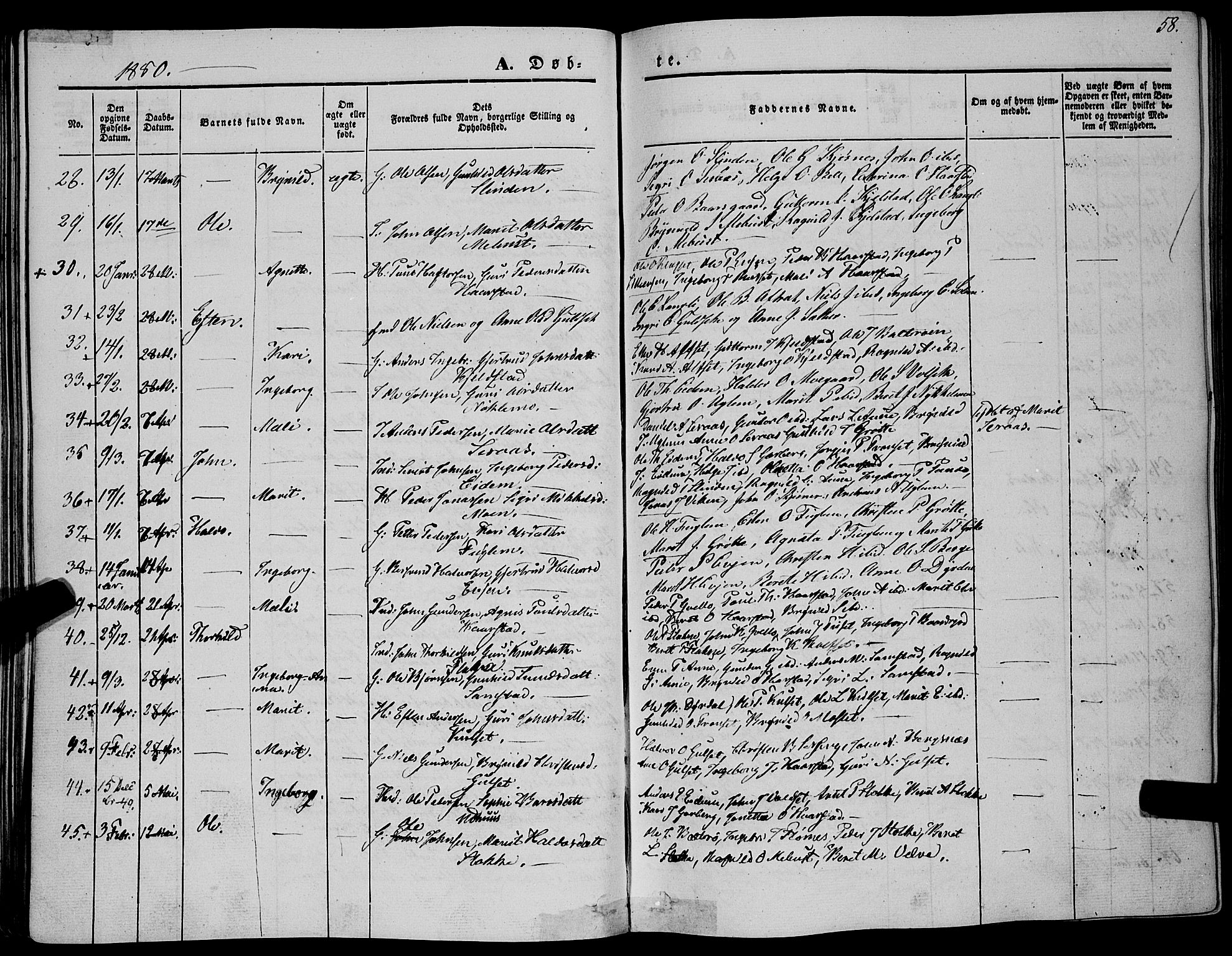Ministerialprotokoller, klokkerbøker og fødselsregistre - Sør-Trøndelag, SAT/A-1456/695/L1145: Parish register (official) no. 695A06 /1, 1843-1859, p. 58