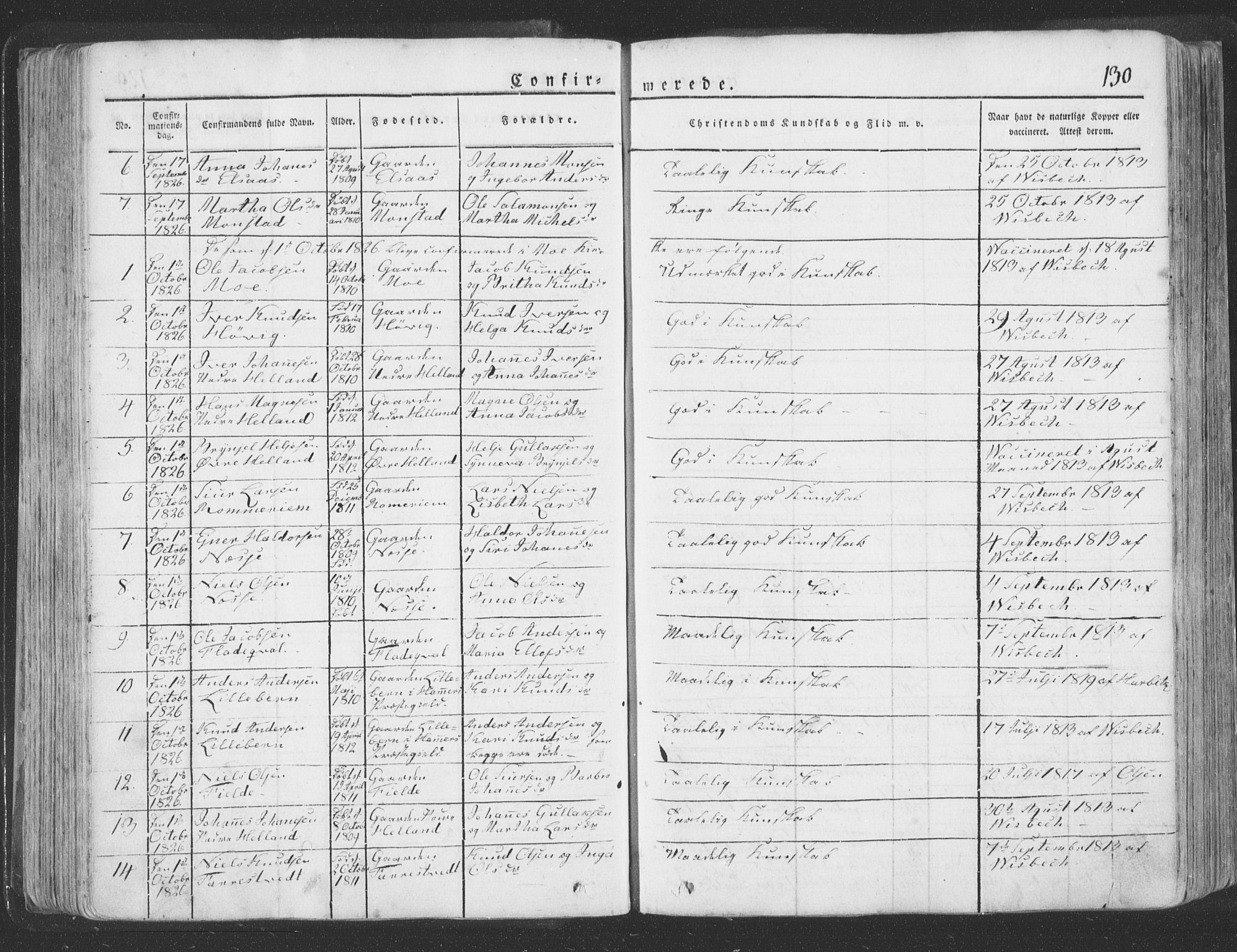 Hosanger sokneprestembete, AV/SAB-A-75801/H/Haa: Parish register (official) no. A 6, 1824-1835, p. 130