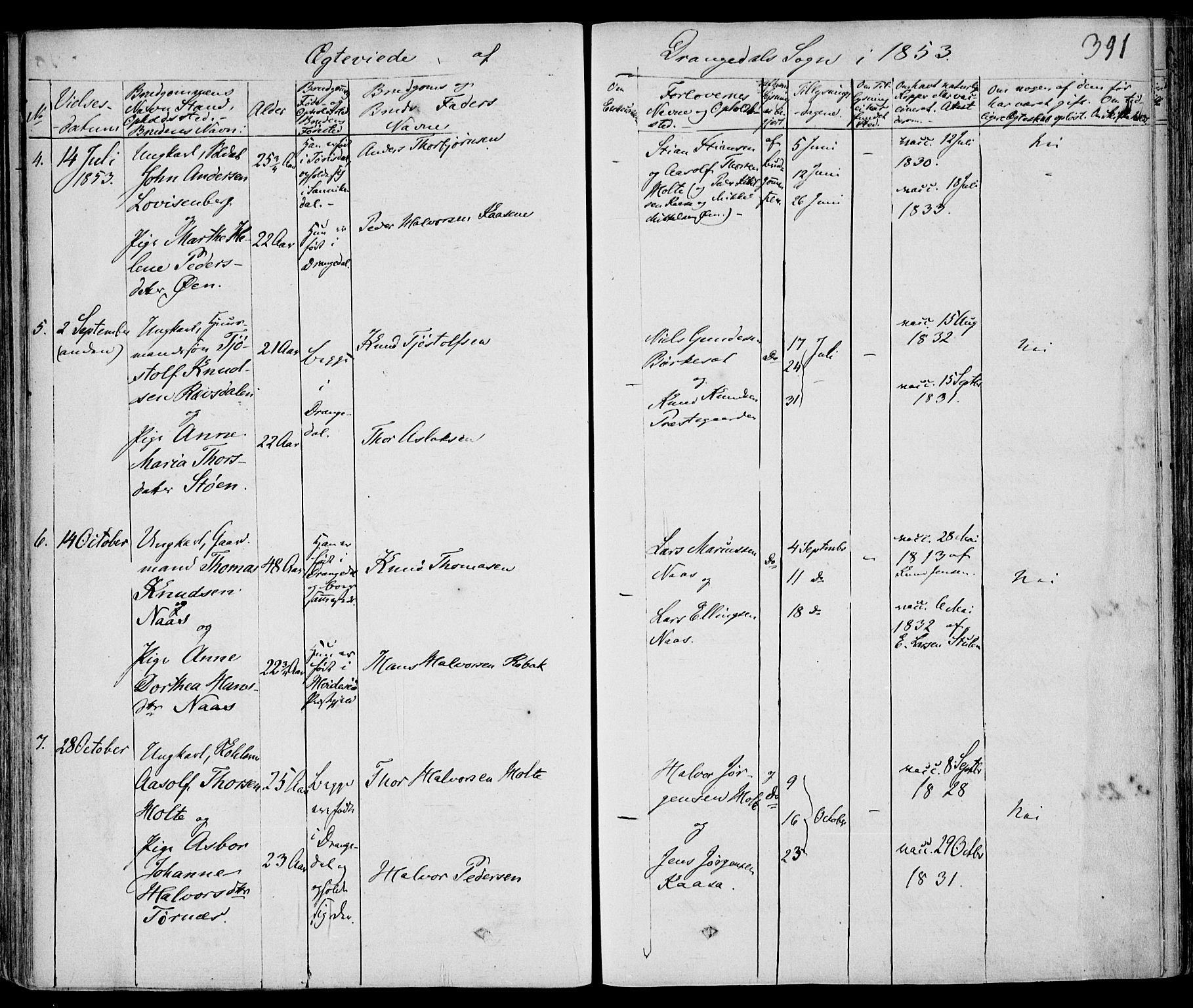 Drangedal kirkebøker, AV/SAKO-A-258/F/Fa/L0007a: Parish register (official) no. 7a, 1837-1856, p. 391