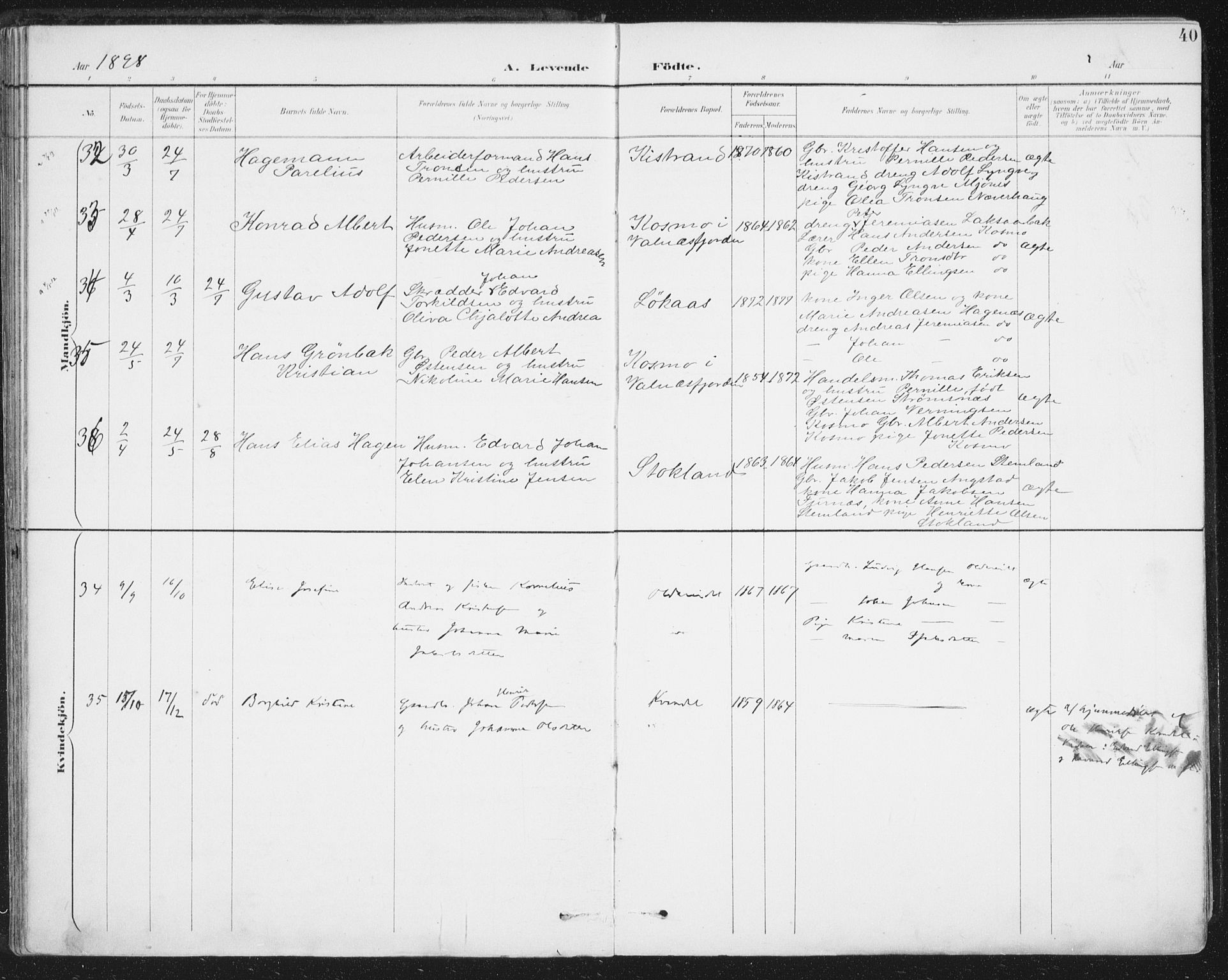 Ministerialprotokoller, klokkerbøker og fødselsregistre - Nordland, AV/SAT-A-1459/852/L0741: Parish register (official) no. 852A11, 1894-1917, p. 40