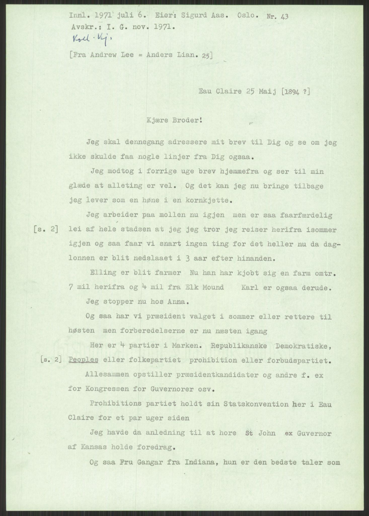 Samlinger til kildeutgivelse, Amerikabrevene, AV/RA-EA-4057/F/L0034: Innlån fra Nord-Trøndelag, 1838-1914, p. 489