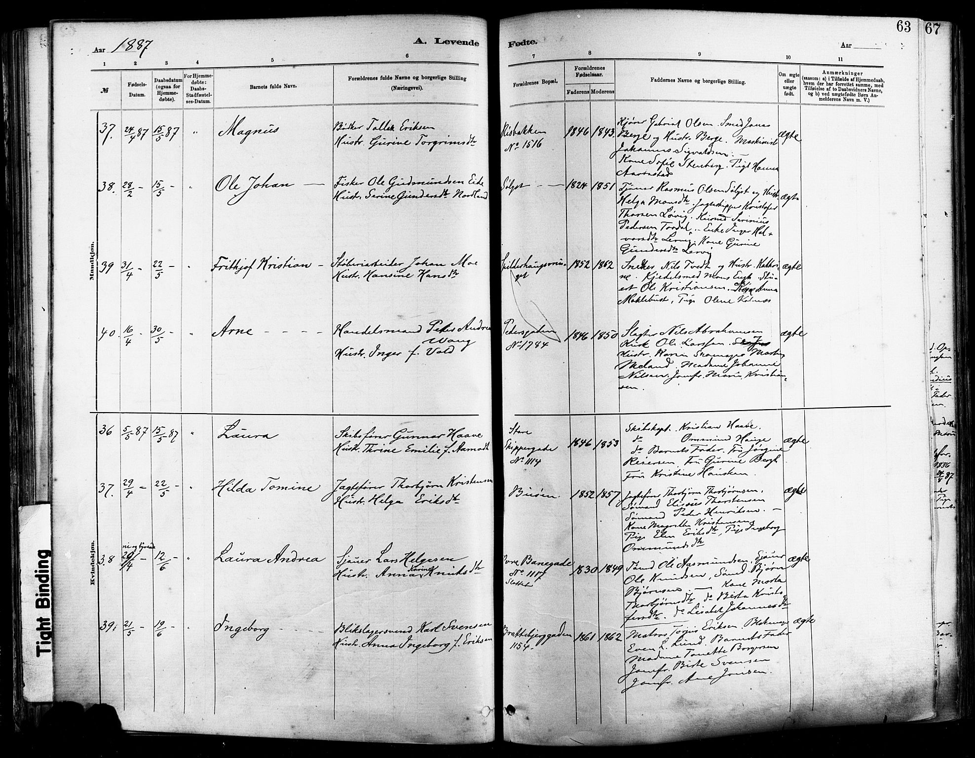 St. Johannes sokneprestkontor, AV/SAST-A-101814/001/30/30BA/L0001: Parish register (official) no. A 1, 1885-1891, p. 63