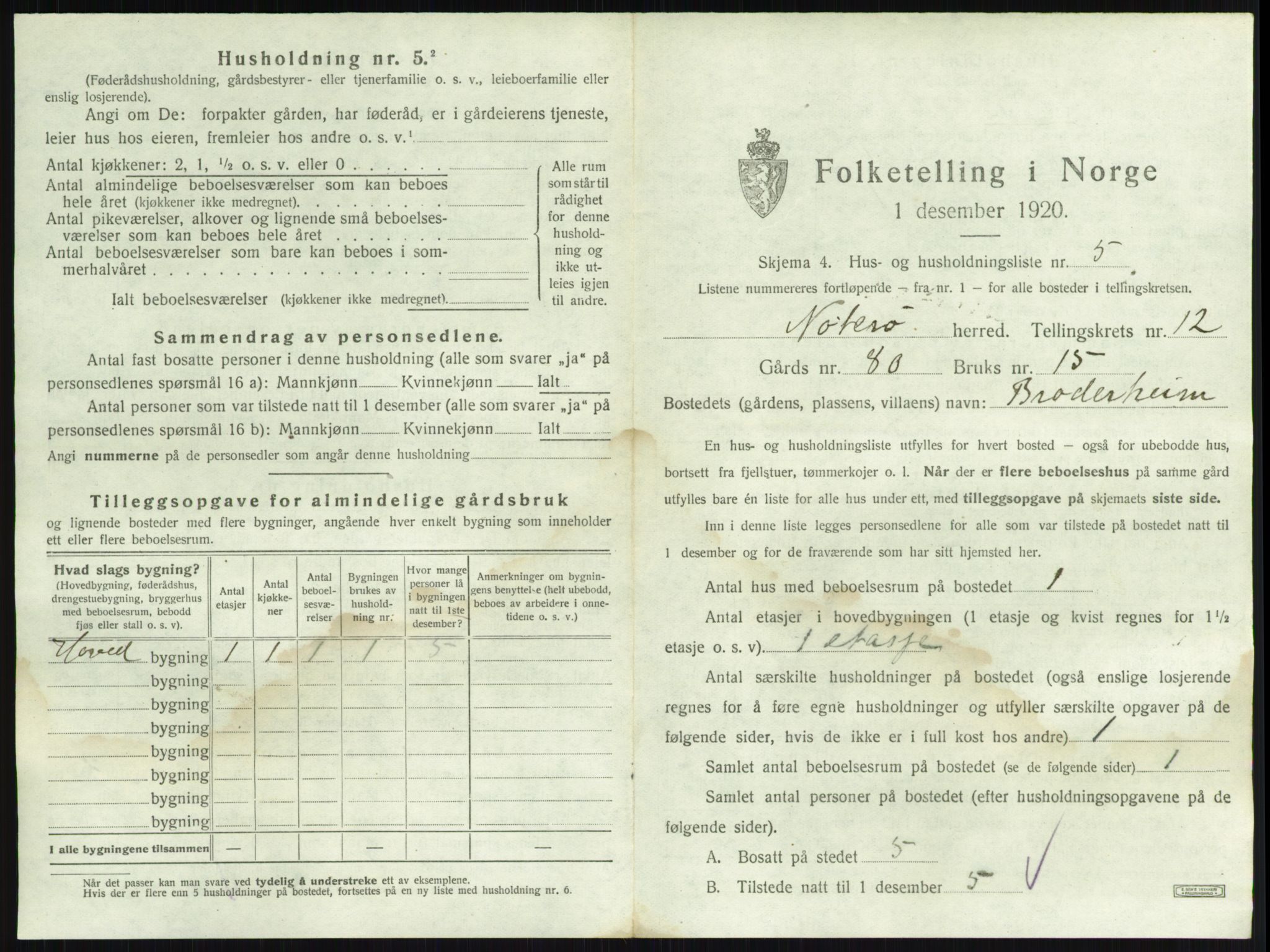 SAKO, 1920 census for Nøtterøy, 1920, p. 2461